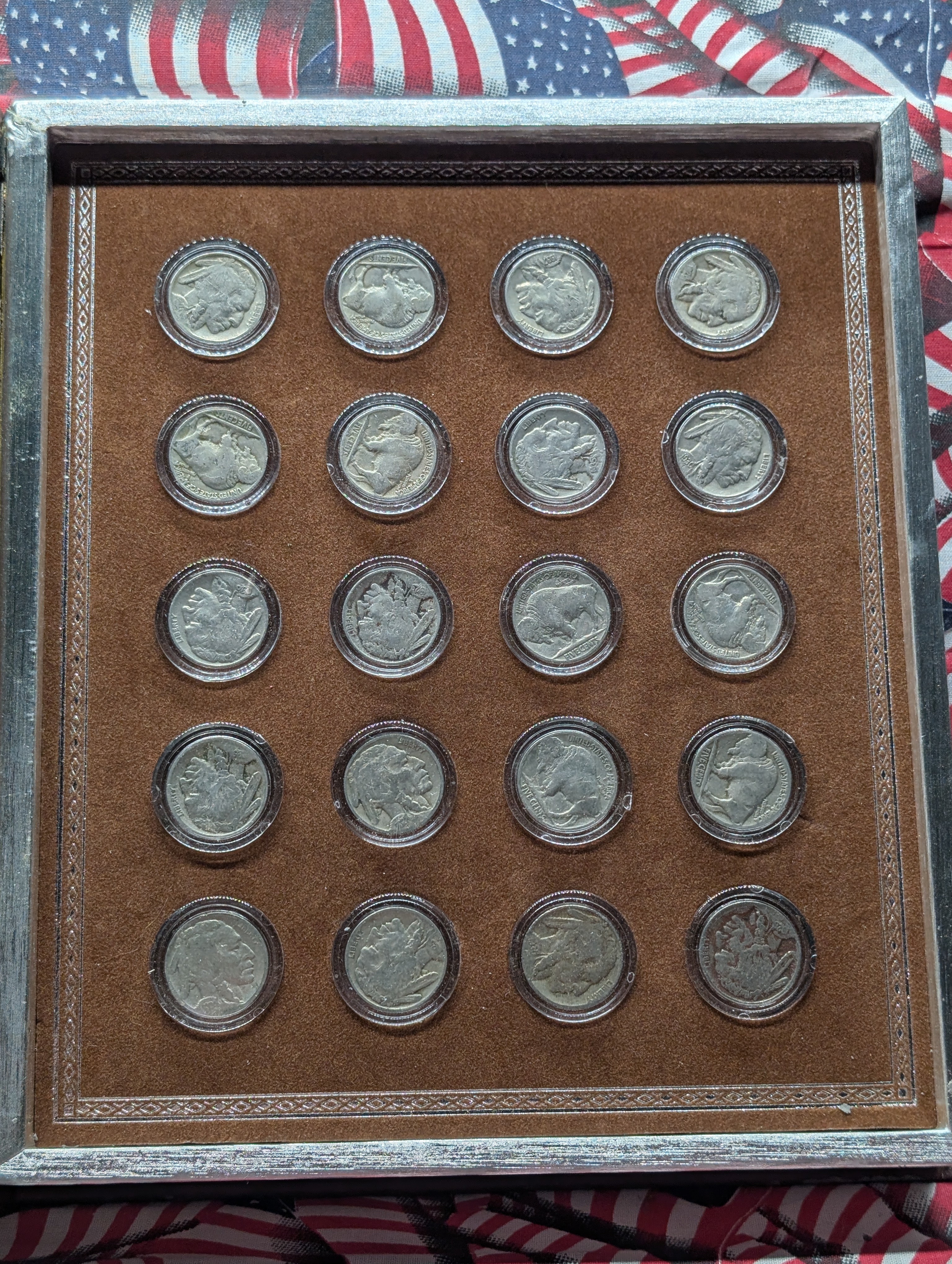 Various Dated Indian Head Buffalo Nickel Collection in Display Box, 20 Coins