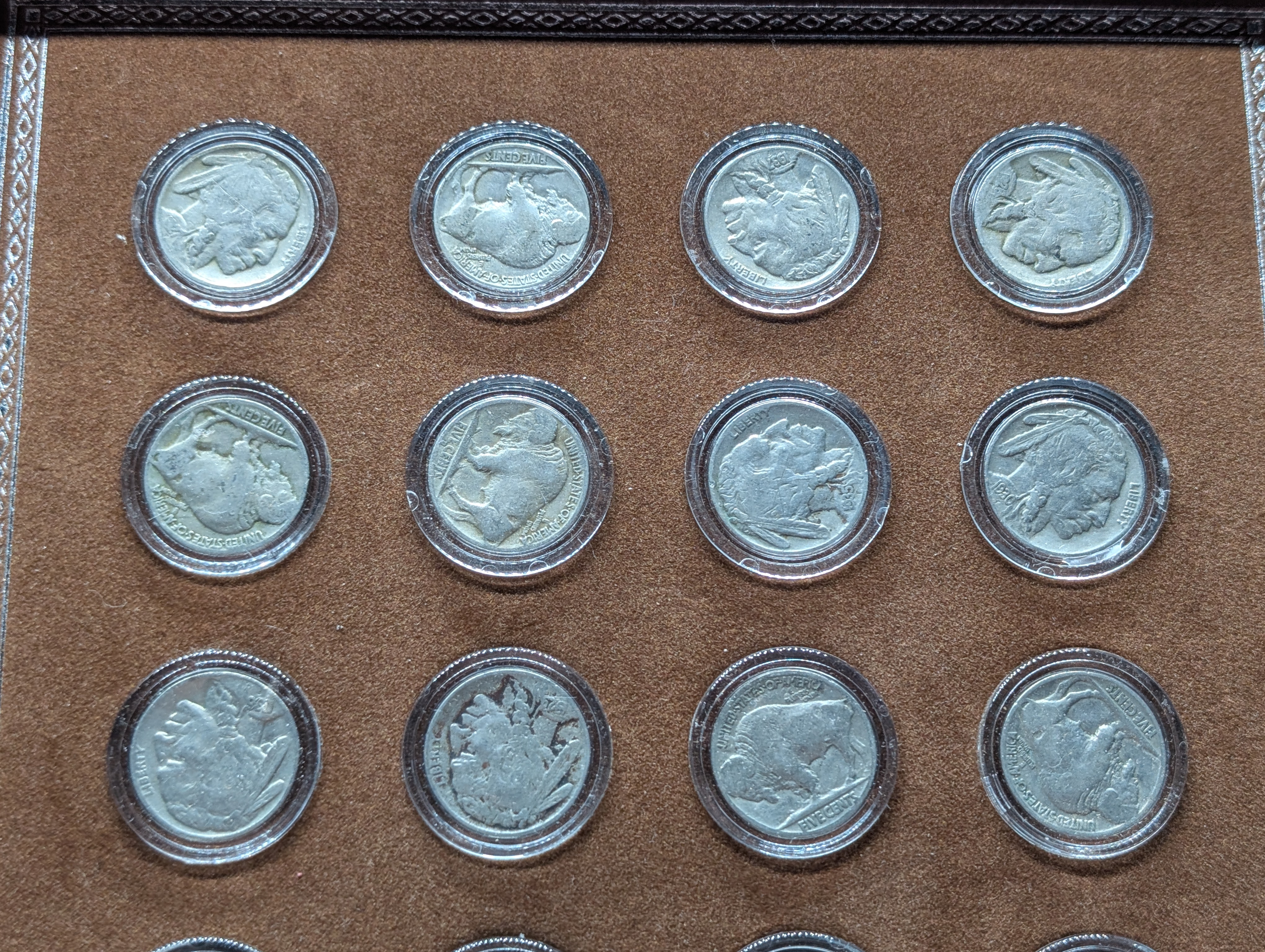 Various Dated Indian Head Buffalo Nickel Collection in Display Box, 20 Coins