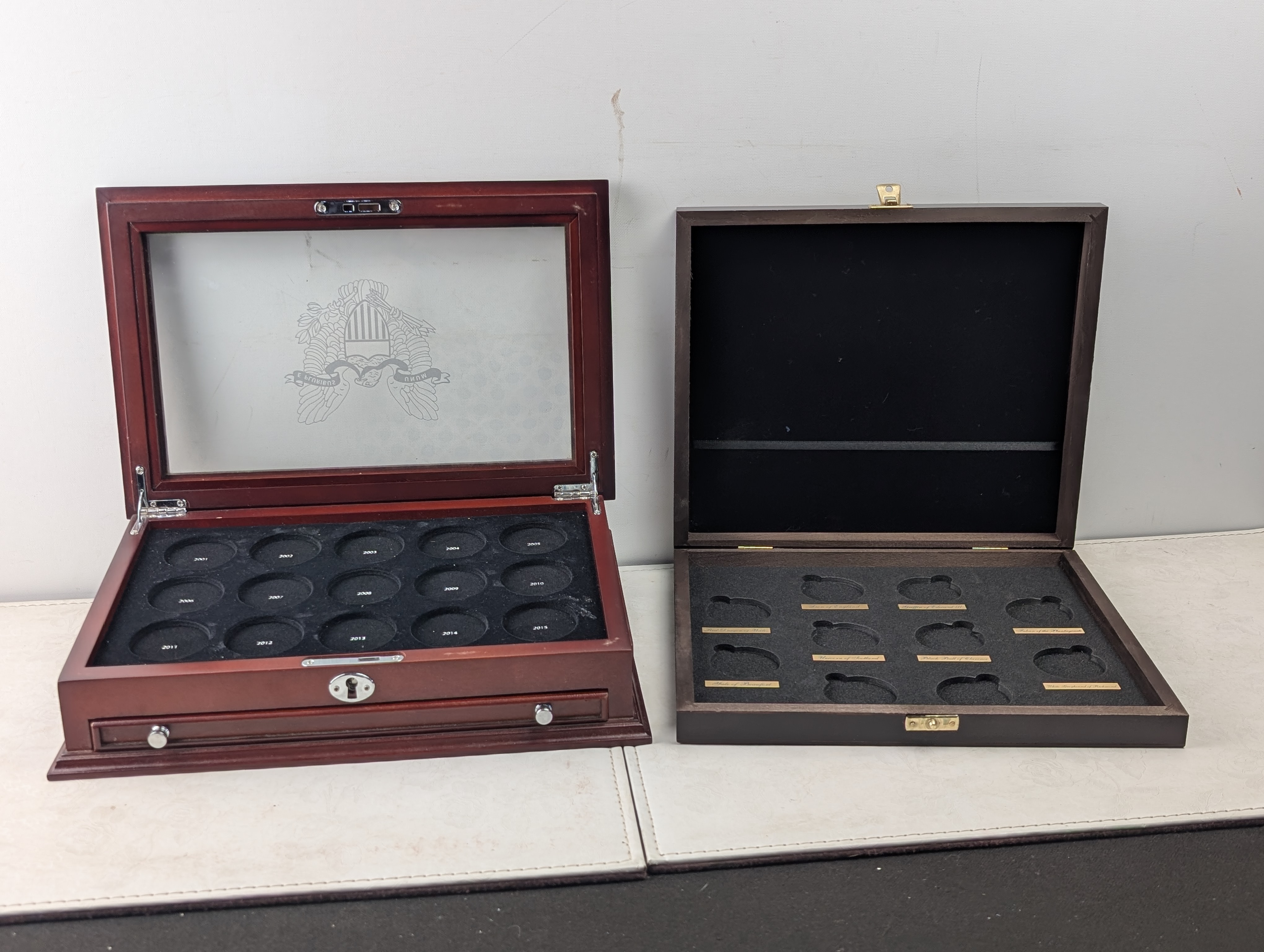 *EMPTY* (2) Wood Boxes for American Silver Eagles & Queens Beasts Wooden Collector's Boxes - No Coins