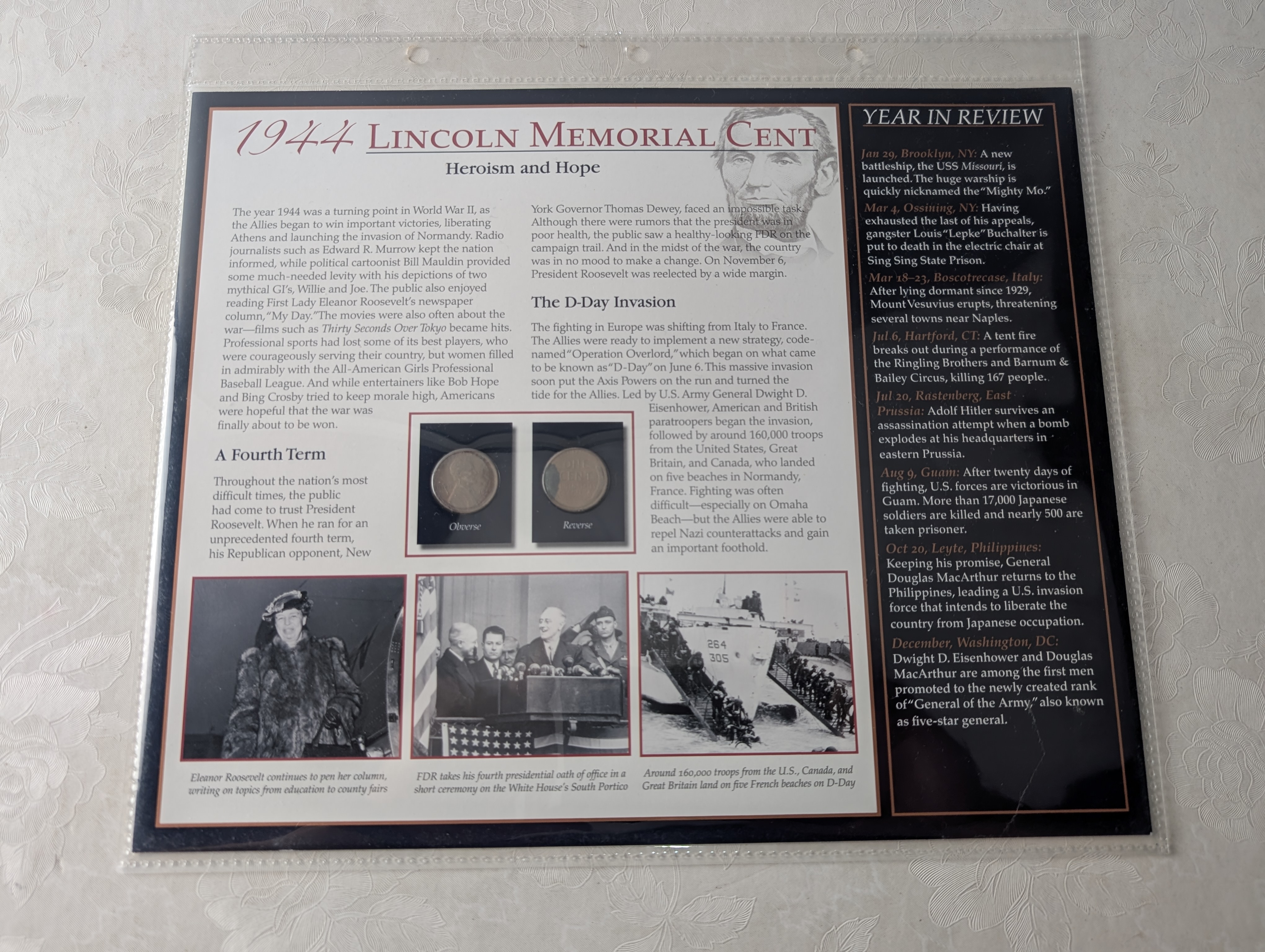 Lincoln Bicentennial Coin Collection in Information Album - Various 1944-2009 Lincoln Cents - 18 Coins