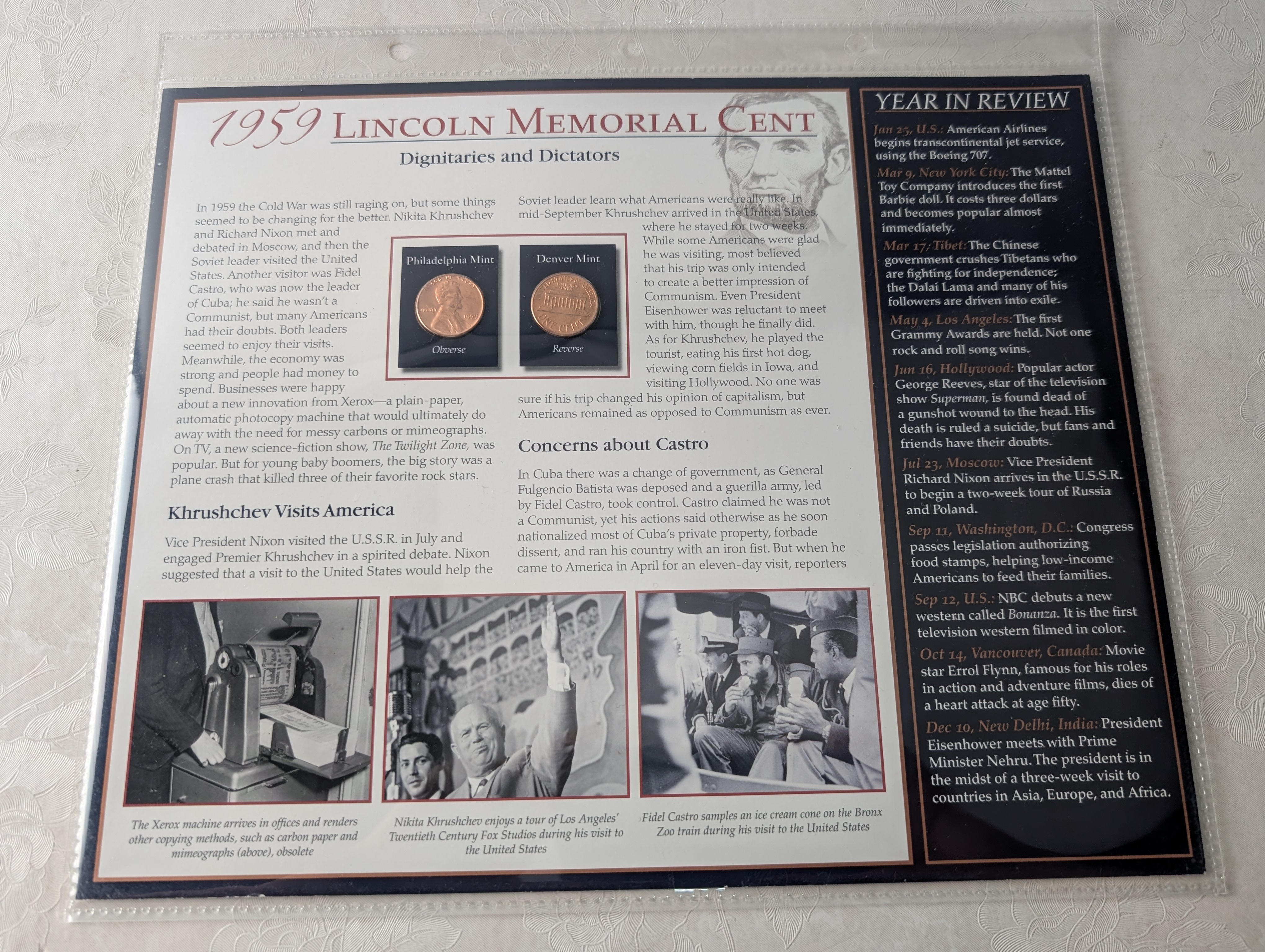 Lincoln Bicentennial Coin Collection in Information Album - Various 1944-2009 Lincoln Cents - 18 Coins