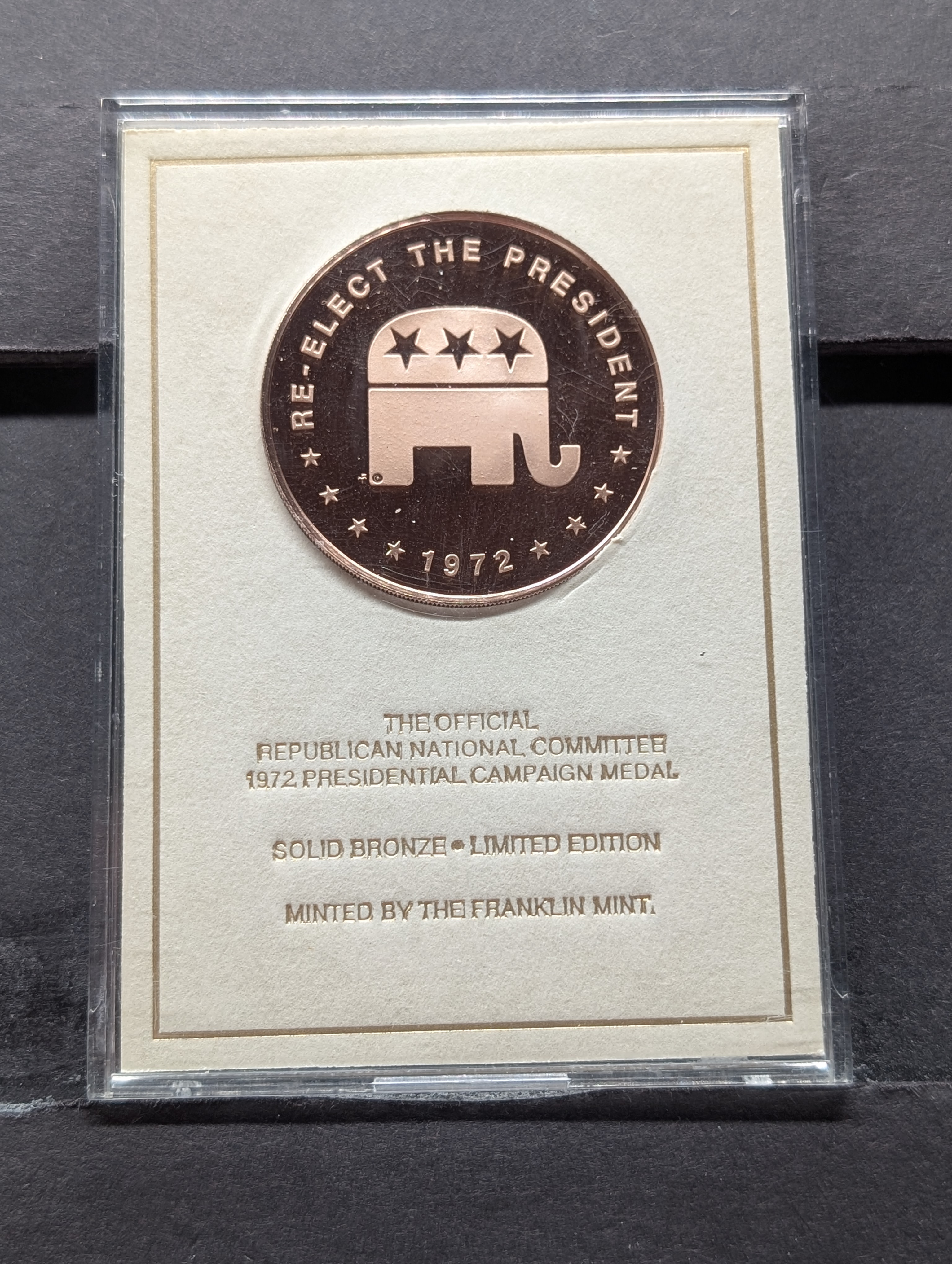 1972 Limited Edition Solid Bronze Richard Nixon Campaign Medal, Franklin Mint