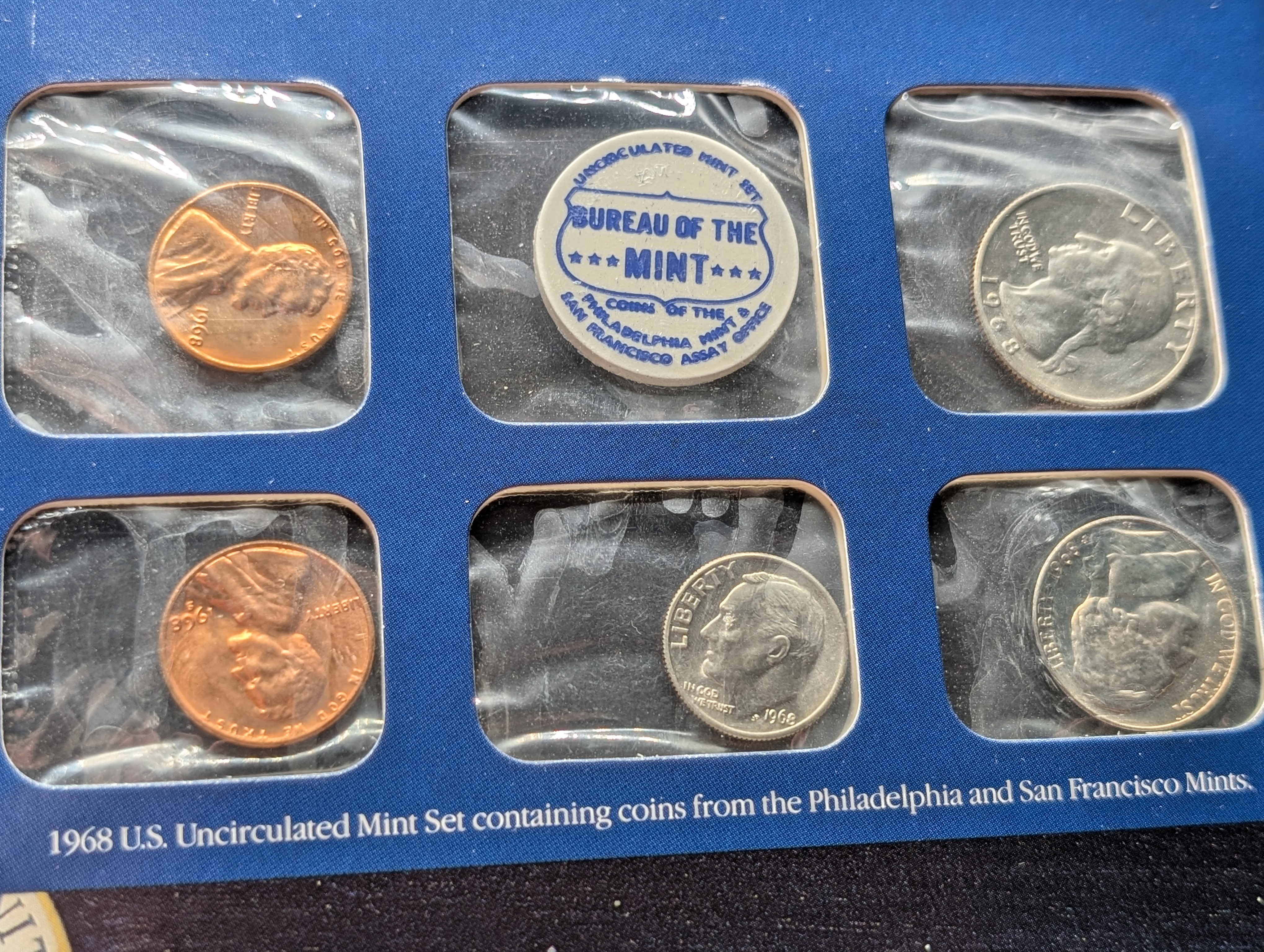 1968-P, D, & S Mint Set and Binder Page Info Card Including 2 Stamps, with 40% Silver Kennedy Half Dollar
