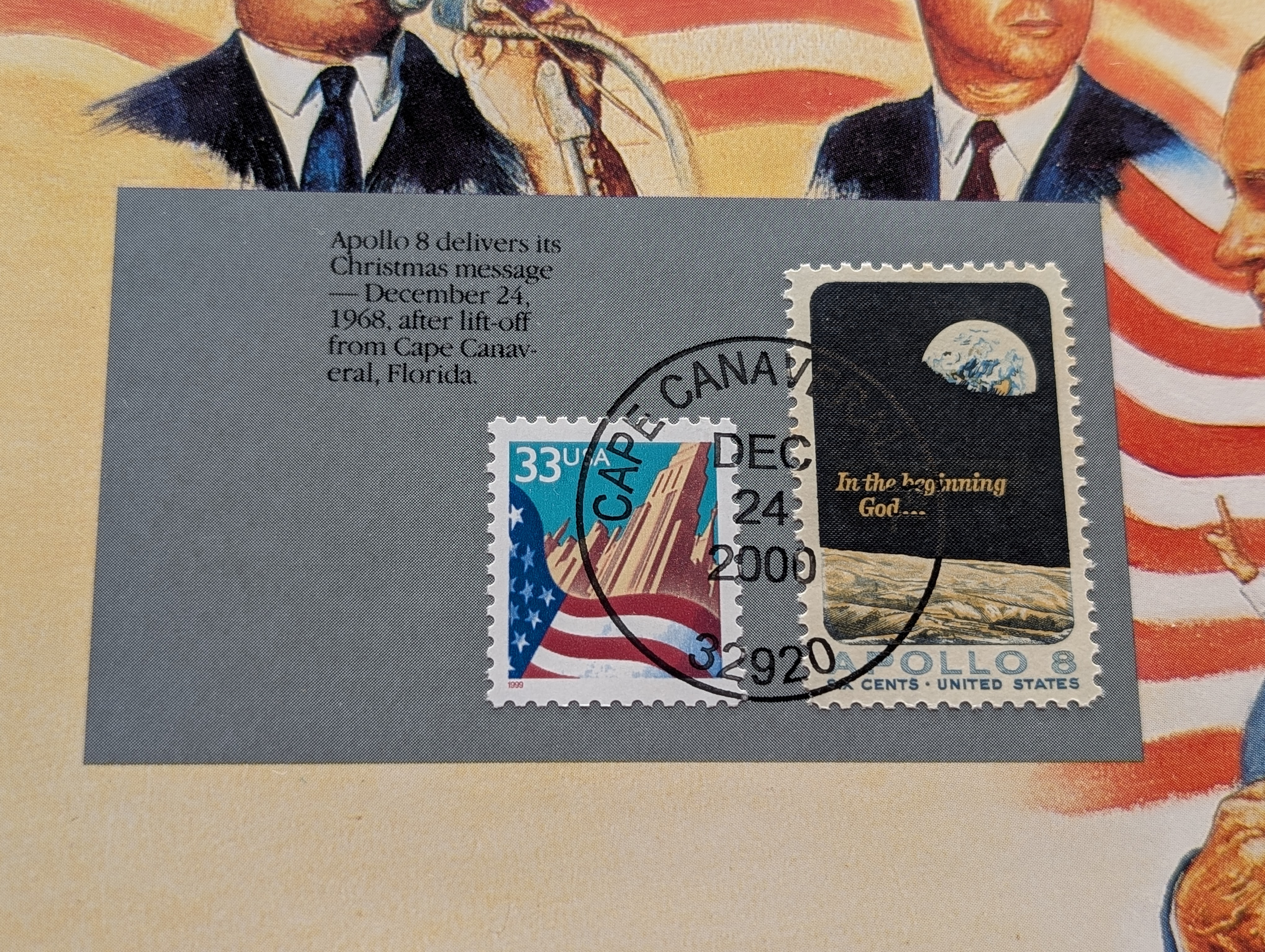 1968-P, D, & S Mint Set and Binder Page Info Card Including 2 Stamps, with 40% Silver Kennedy Half Dollar