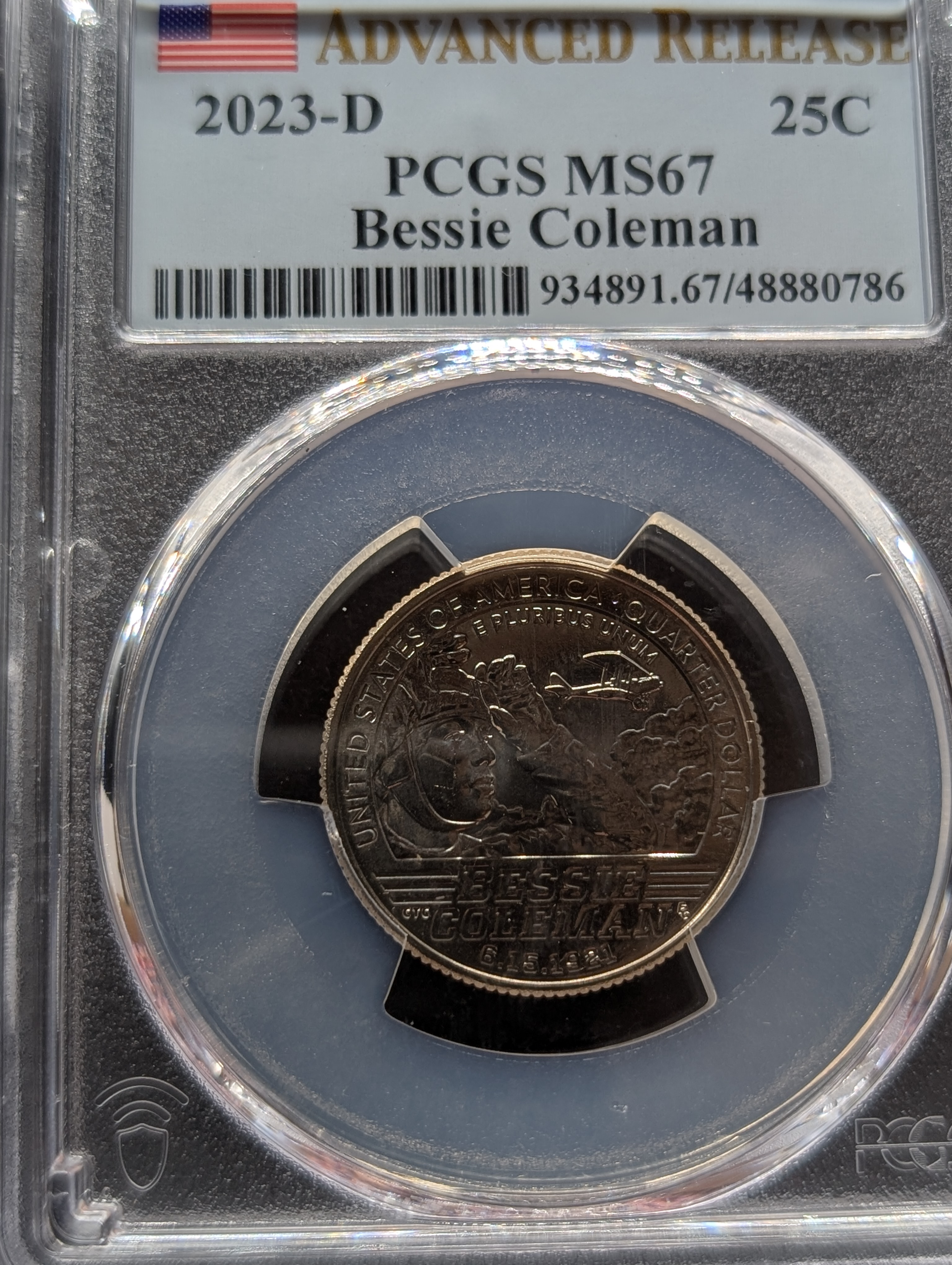2023-D Bessie Coleman Quarter - PCGS MS67 - Advanced Release