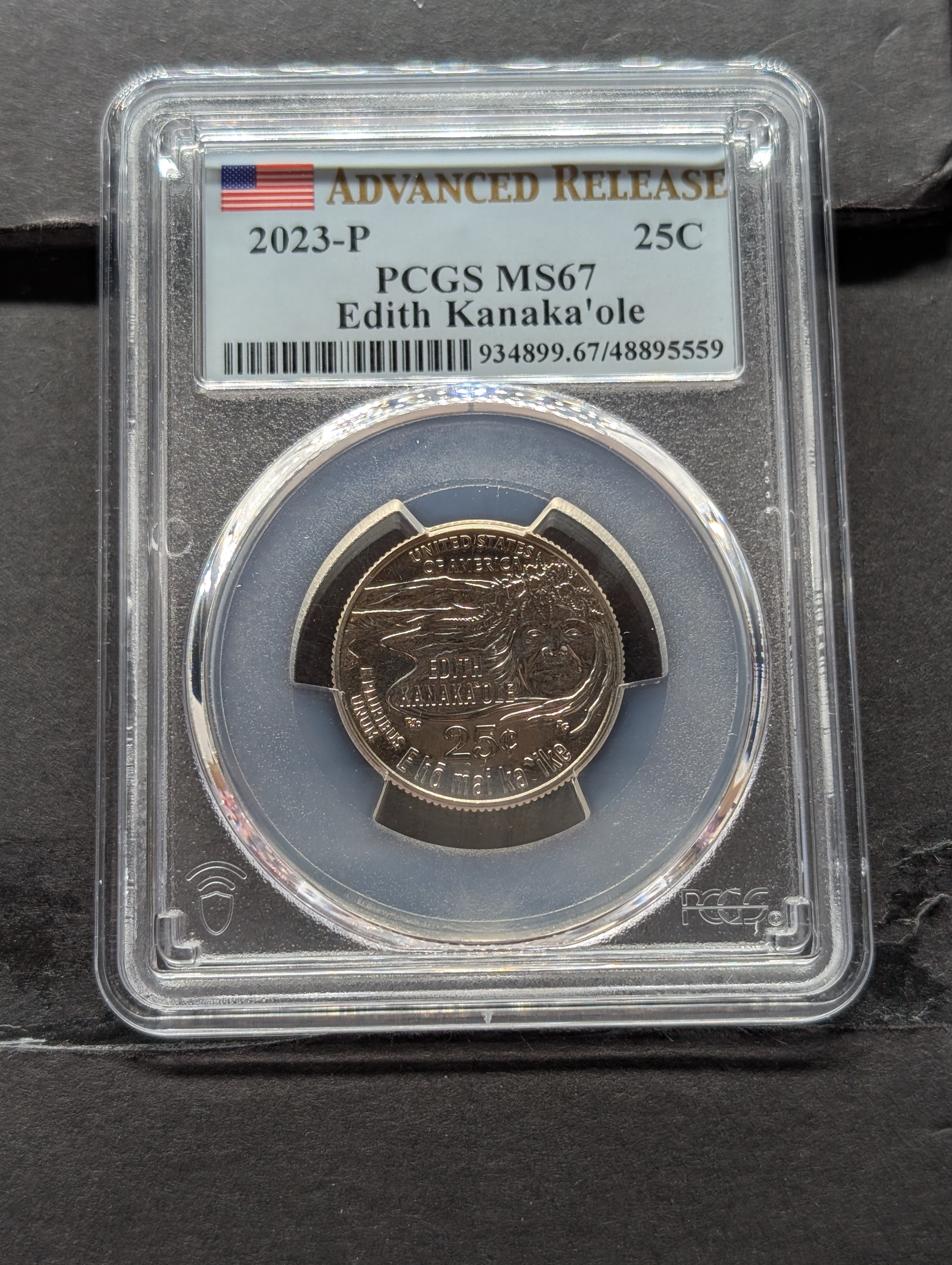 2023-D Edith Kanaka'ole Quarter - PCGS MS67 - Advanced Release - PCGS Case is Marked 2023-P Incorrectly