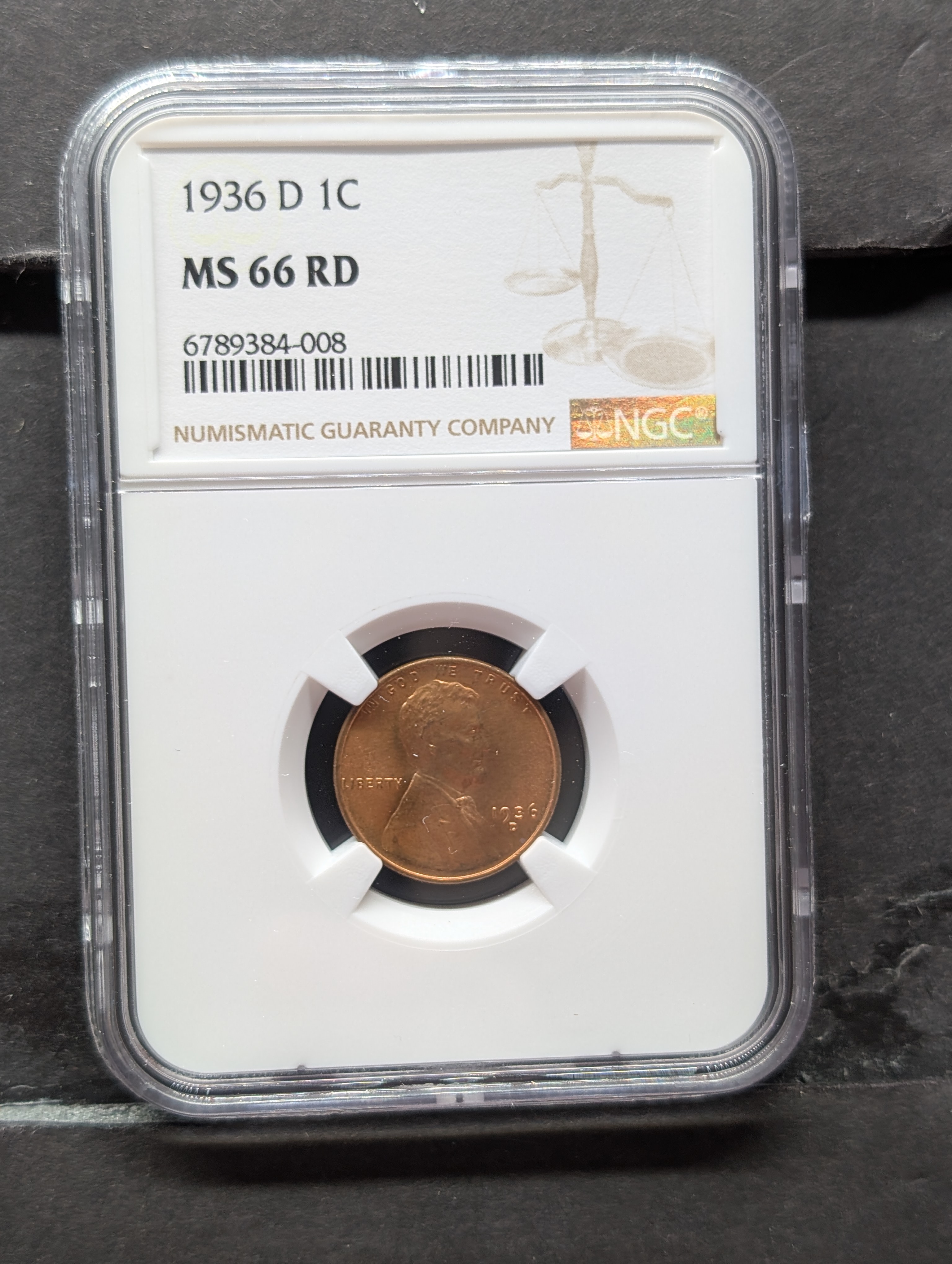 1936-D Lincoln Wheat Cent - NGC MS66 RD