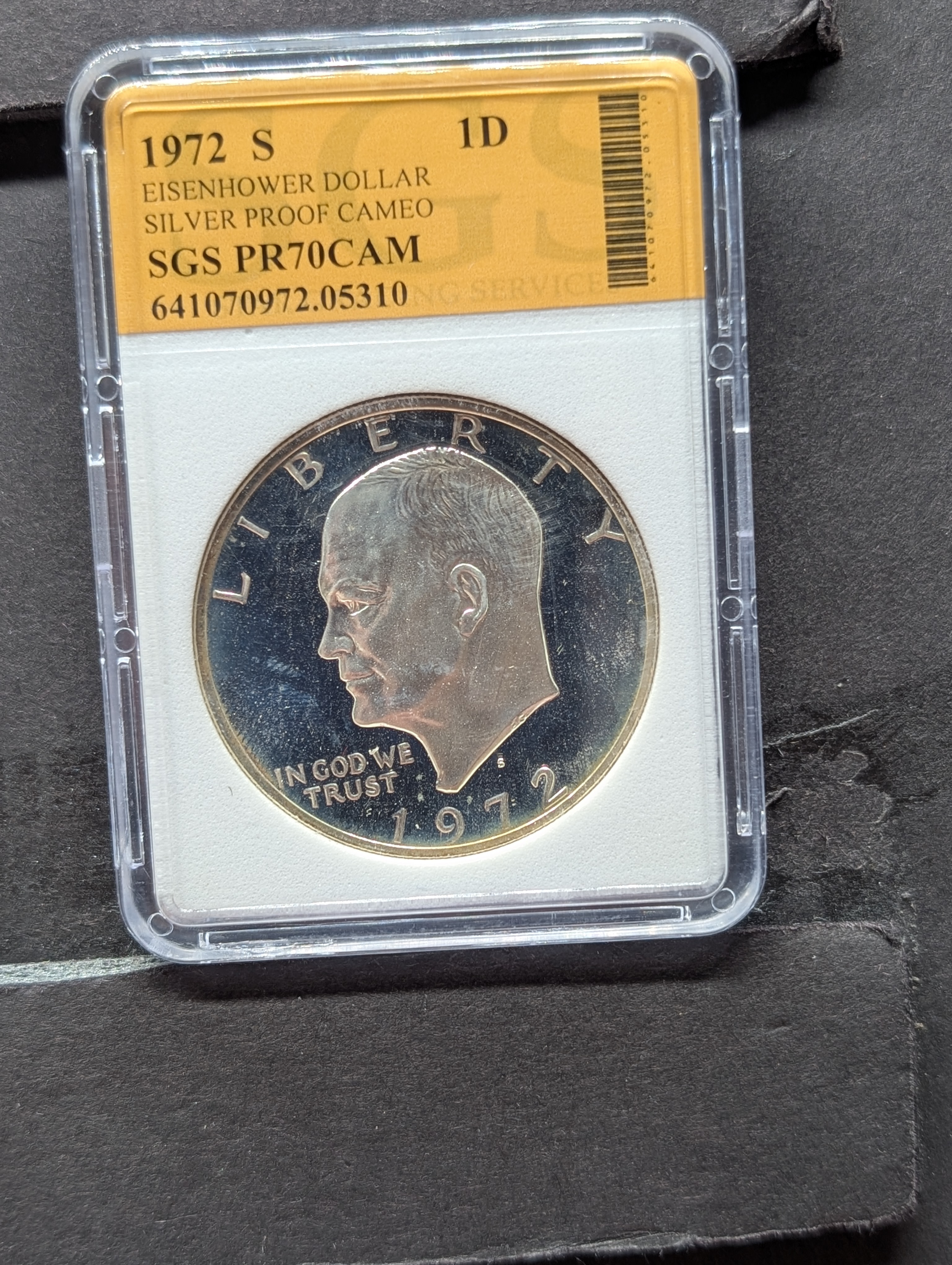 1972-S Eisenhower 40% Silver Dollar Proof Cameo - SGS PR70CAM