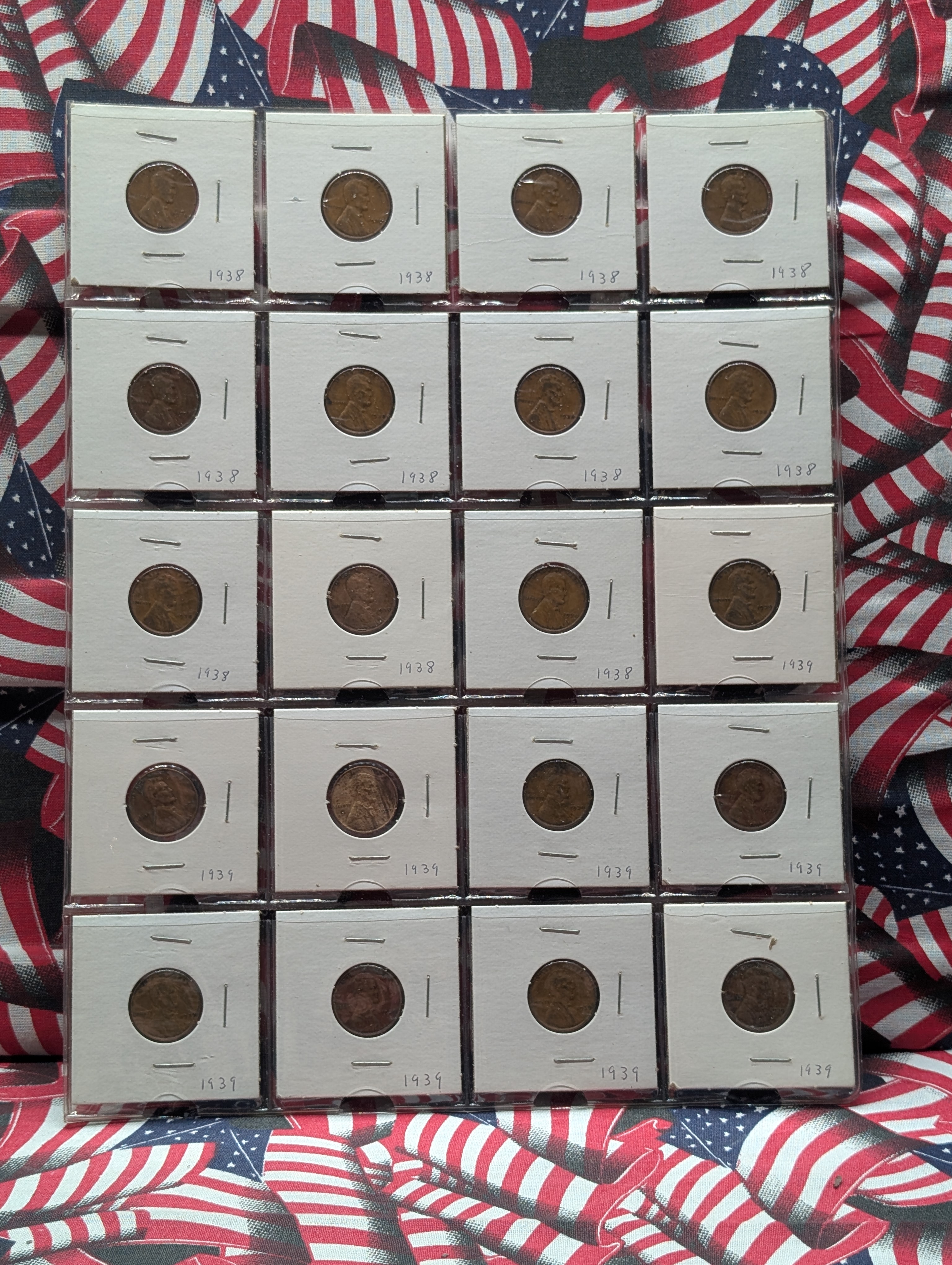 Full Binder Page of Wheat Pennies - 20 Coins all 1938 and 1939's