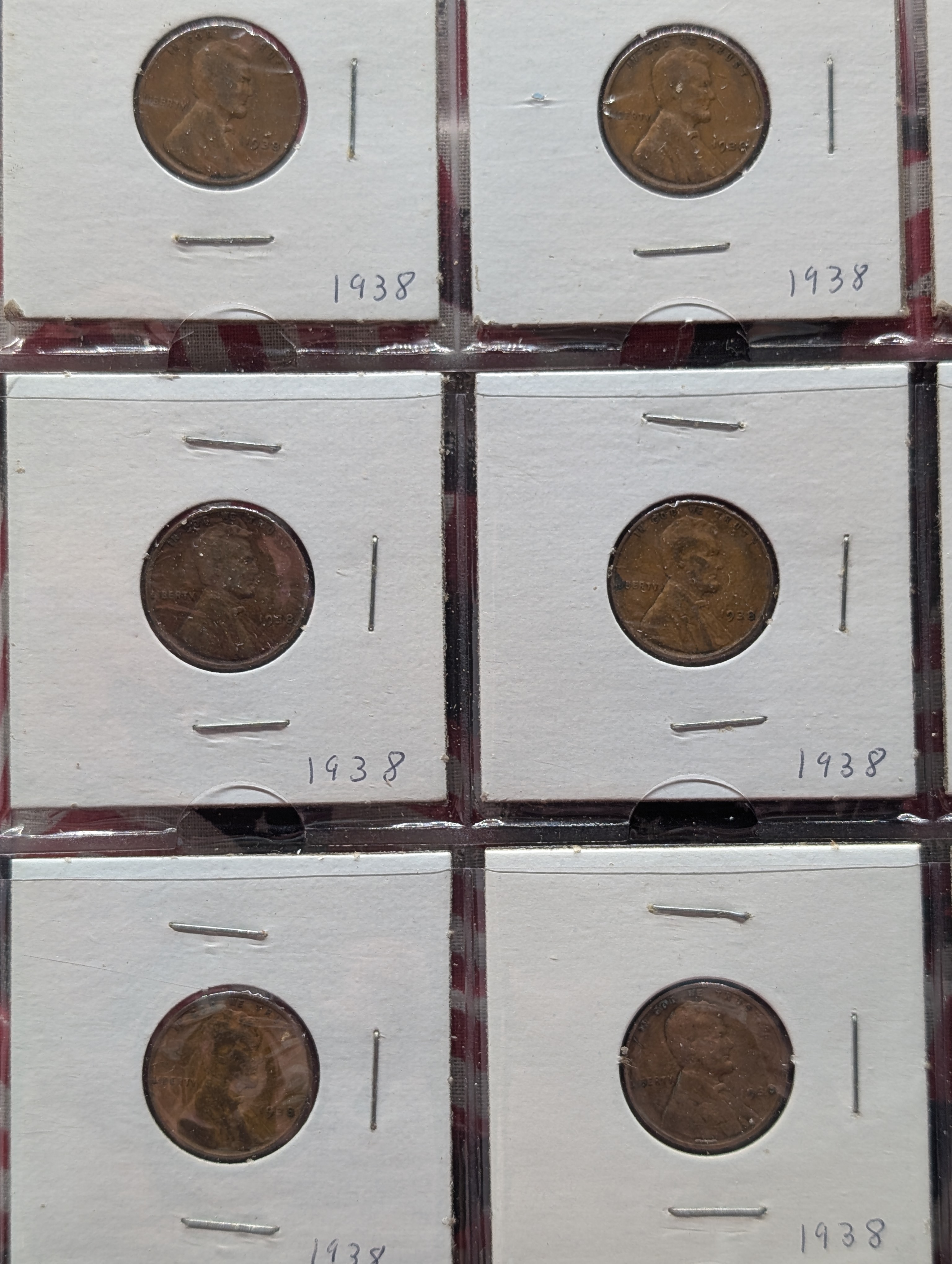 Full Binder Page of Wheat Pennies - 20 Coins all 1938 and 1939's