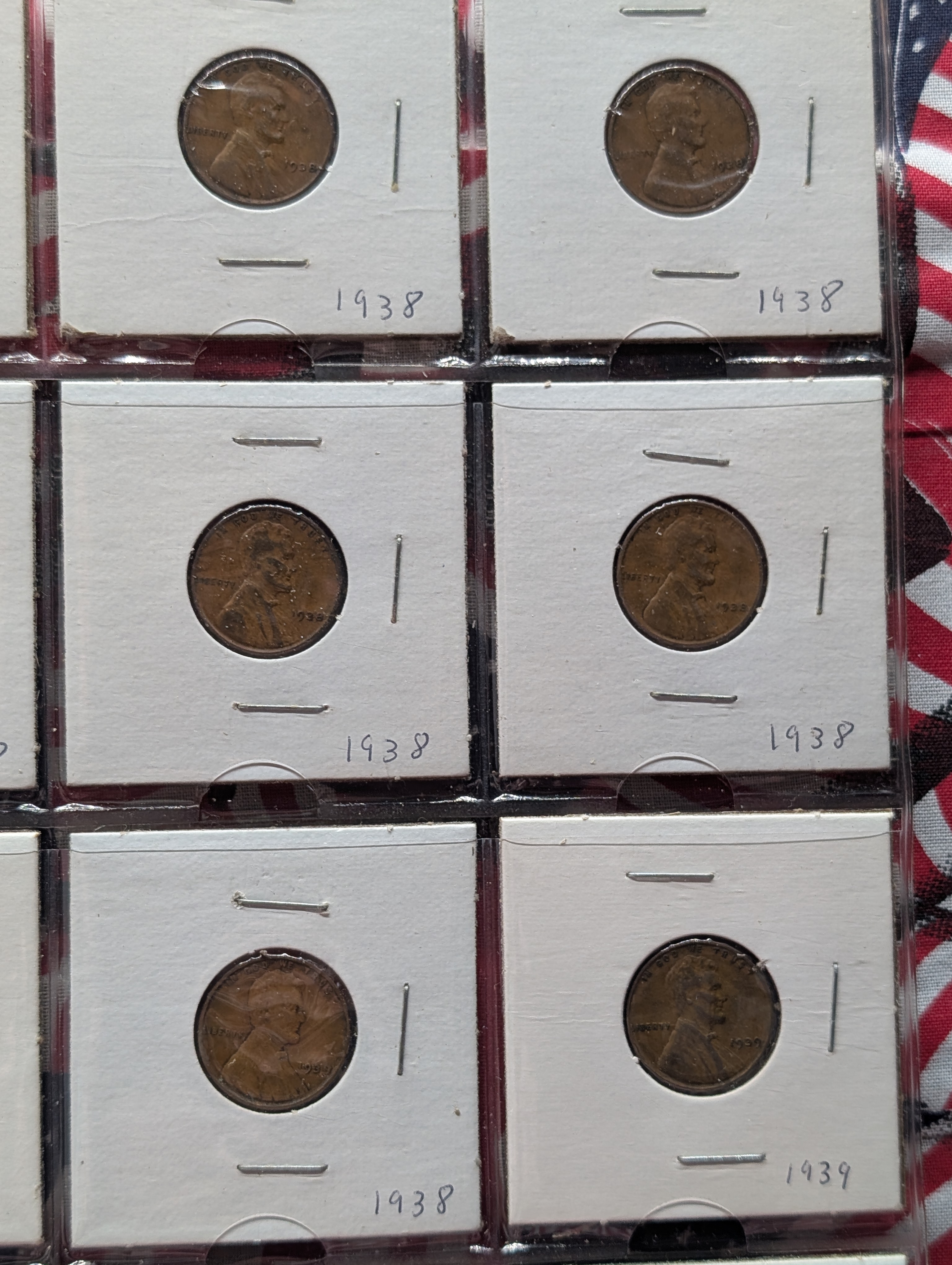 Full Binder Page of Wheat Pennies - 20 Coins all 1938 and 1939's