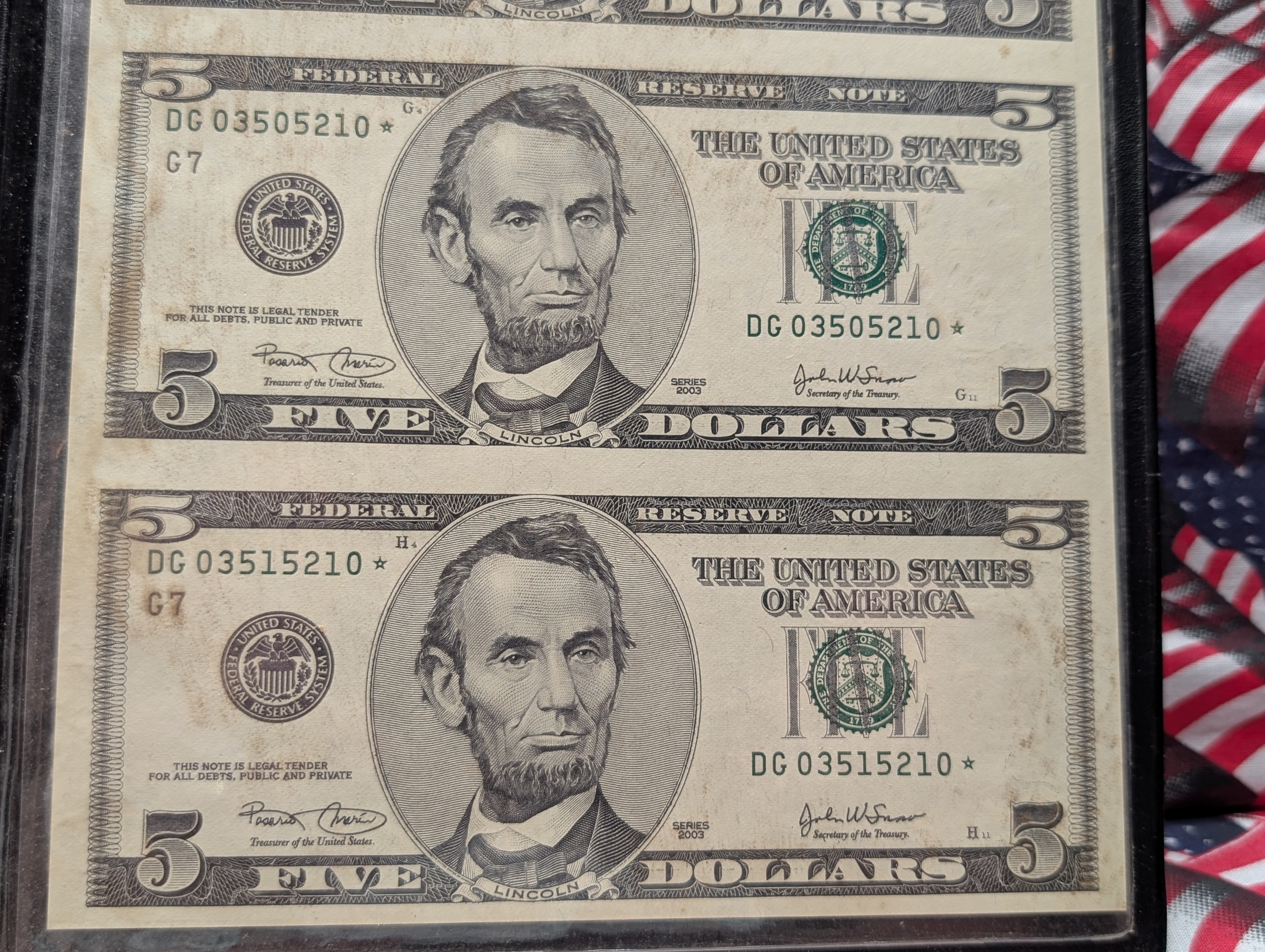 2003 $5 Star Notes, The Wisdom of Abraham Lincoln Dollar Collection, Uncut Sheet of 4