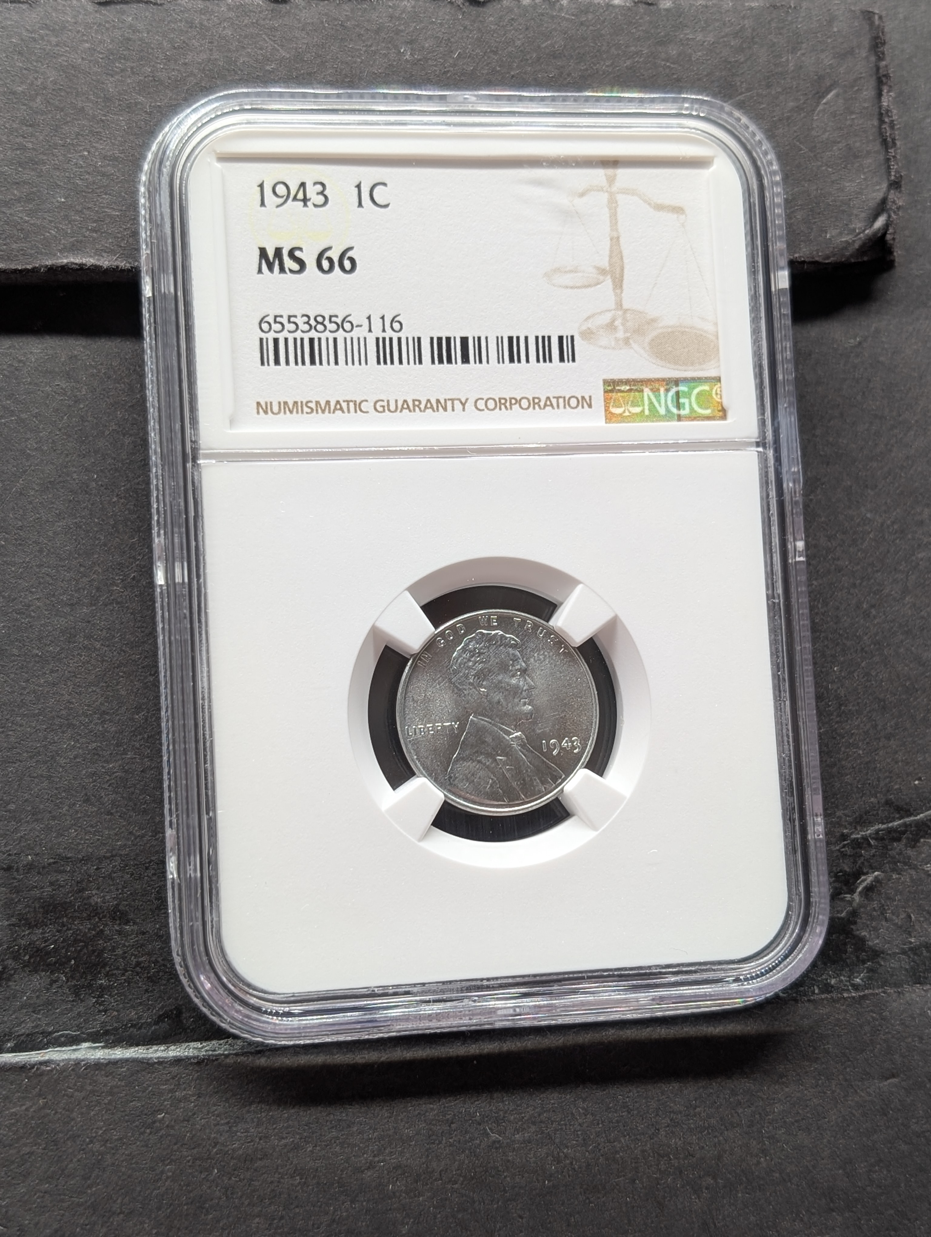 1943-P Lincoln Steel Wheat Cent - NGC MS66