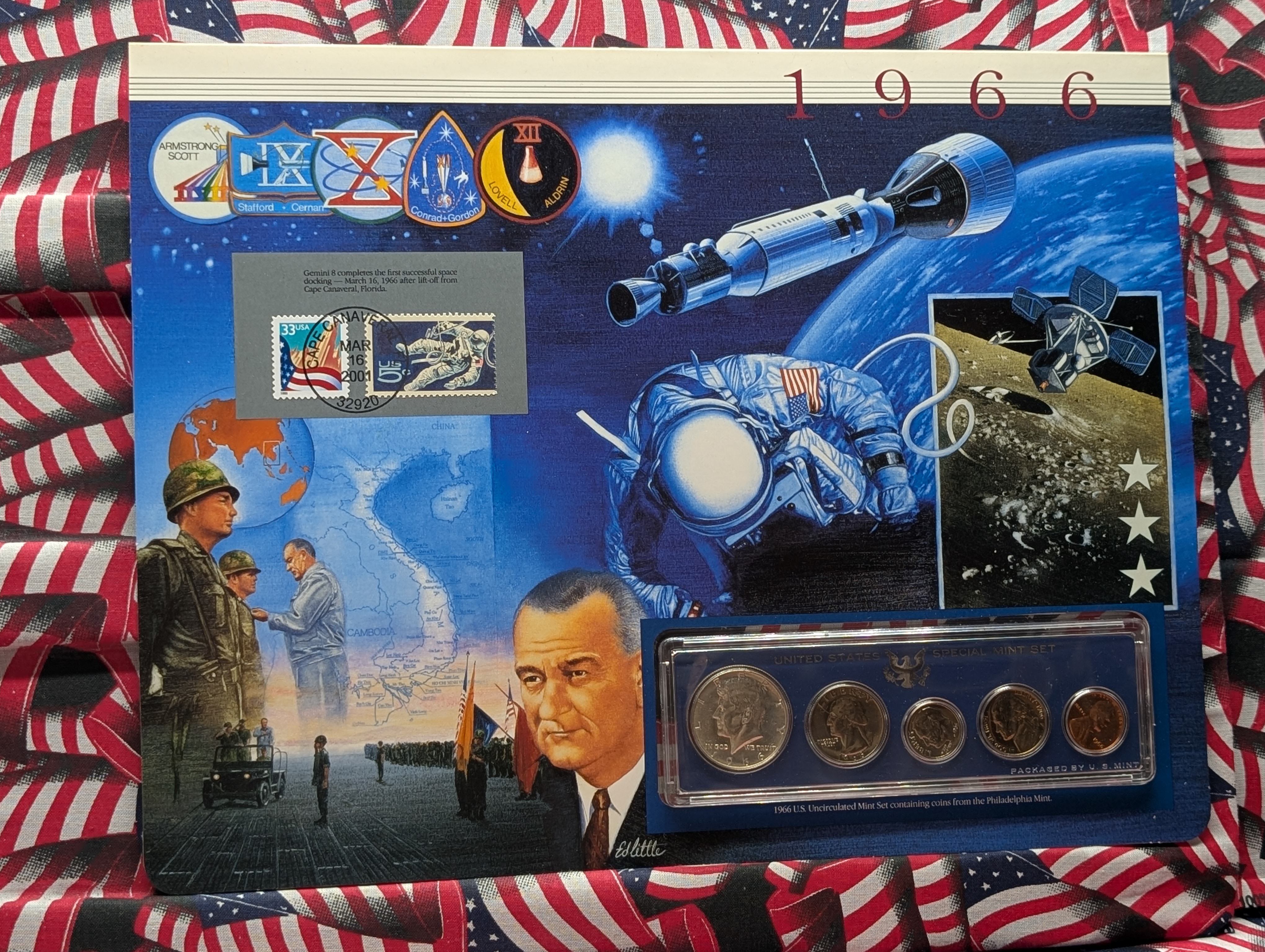 1966 Special Mint Set and Info Card Including 2 Stamps, Includes a 40% Kennedy Half Dollar