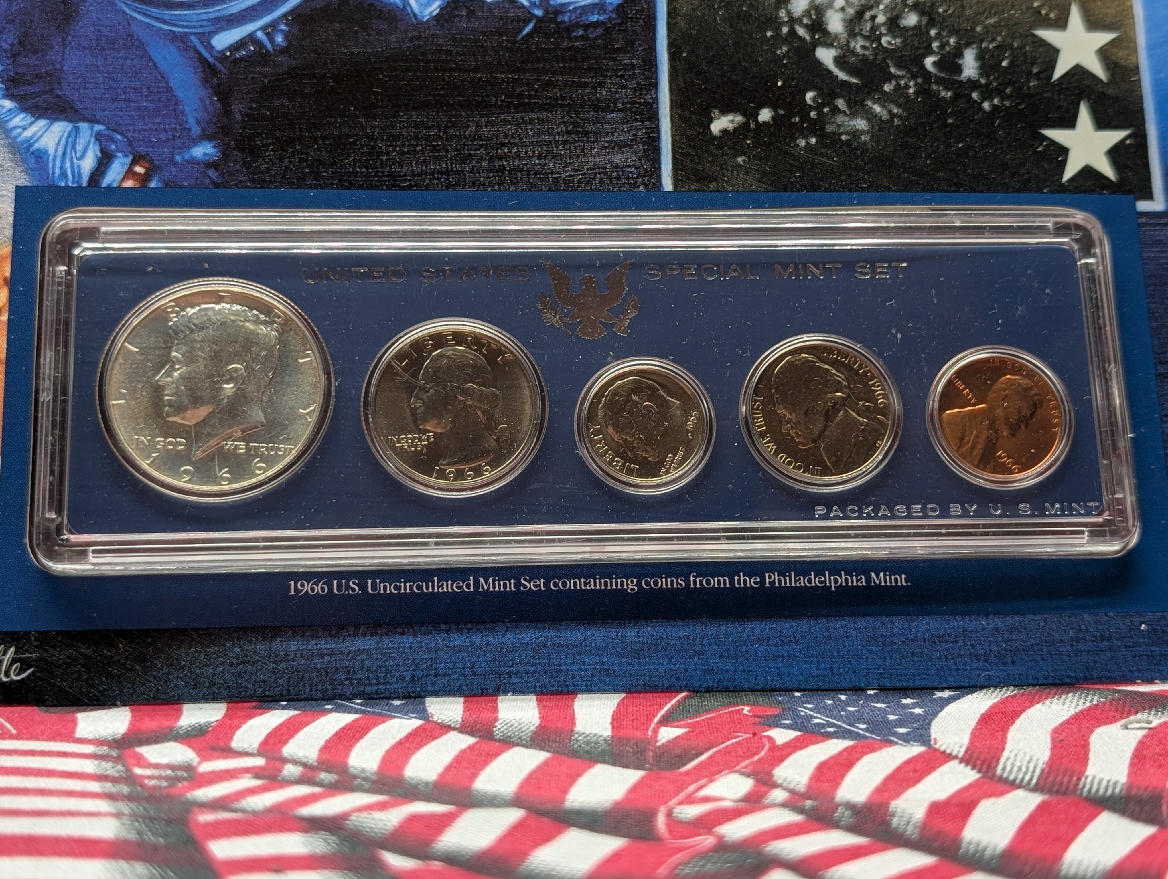 1966 Special Mint Set and Info Card Including 2 Stamps, Includes a 40% Kennedy Half Dollar