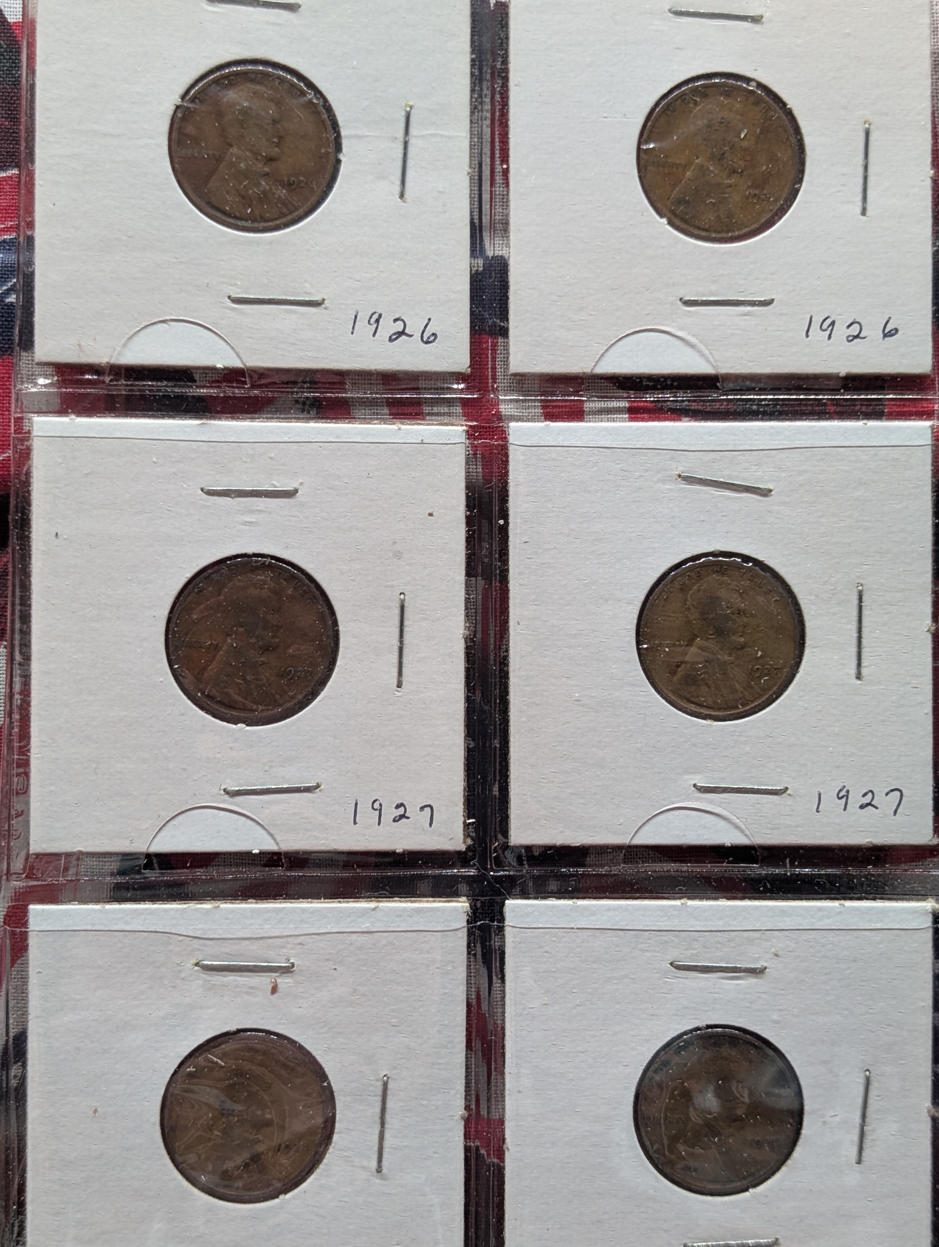 Full Binder Page of Wheat Pennies - 20 Coins, 1926, 1927, 1928, 1929