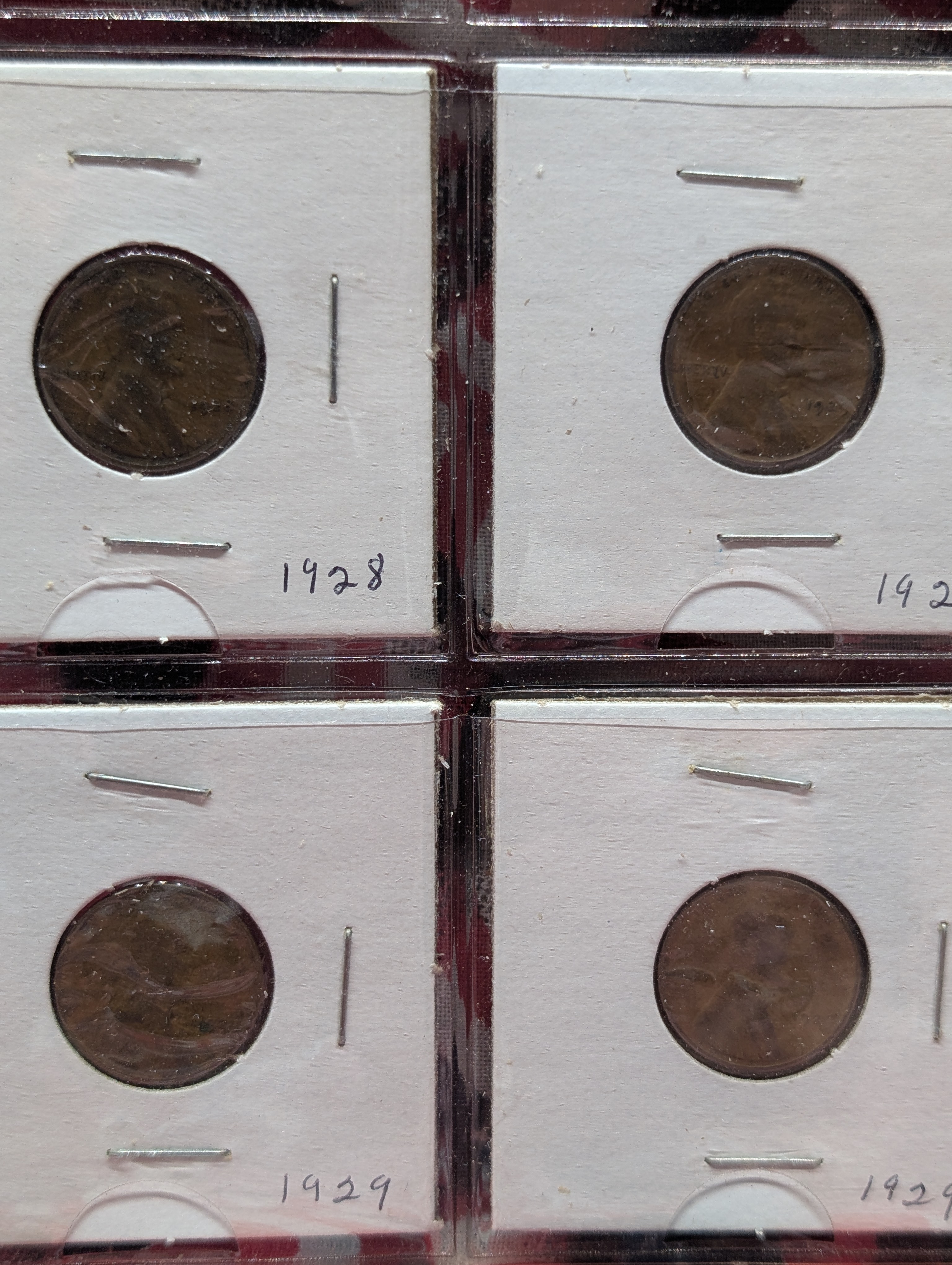 Full Binder Page of Wheat Pennies - 20 Coins, 1926, 1927, 1928, 1929