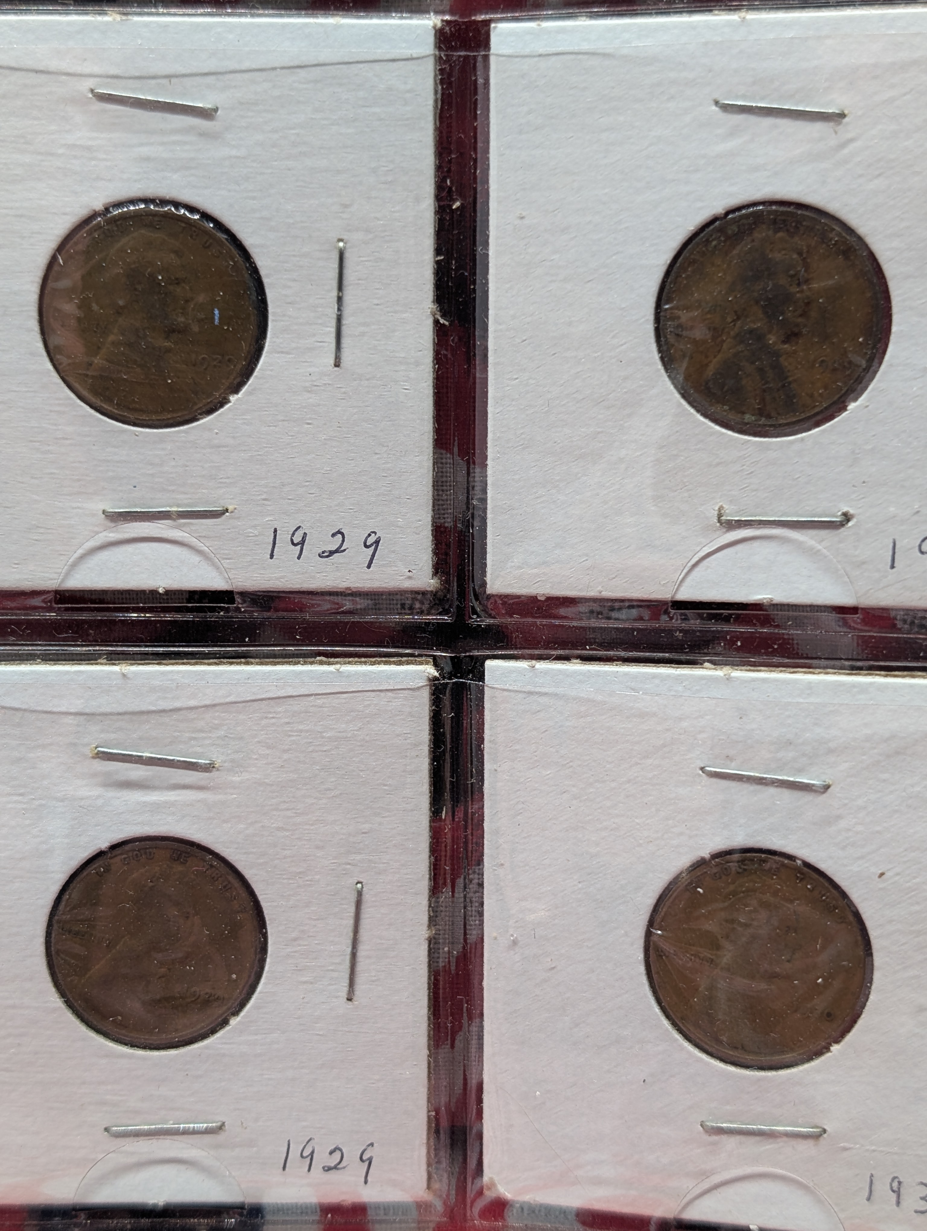 Full Binder Page of Wheat Pennies - 20 Coins, 1926, 1927, 1928, 1929