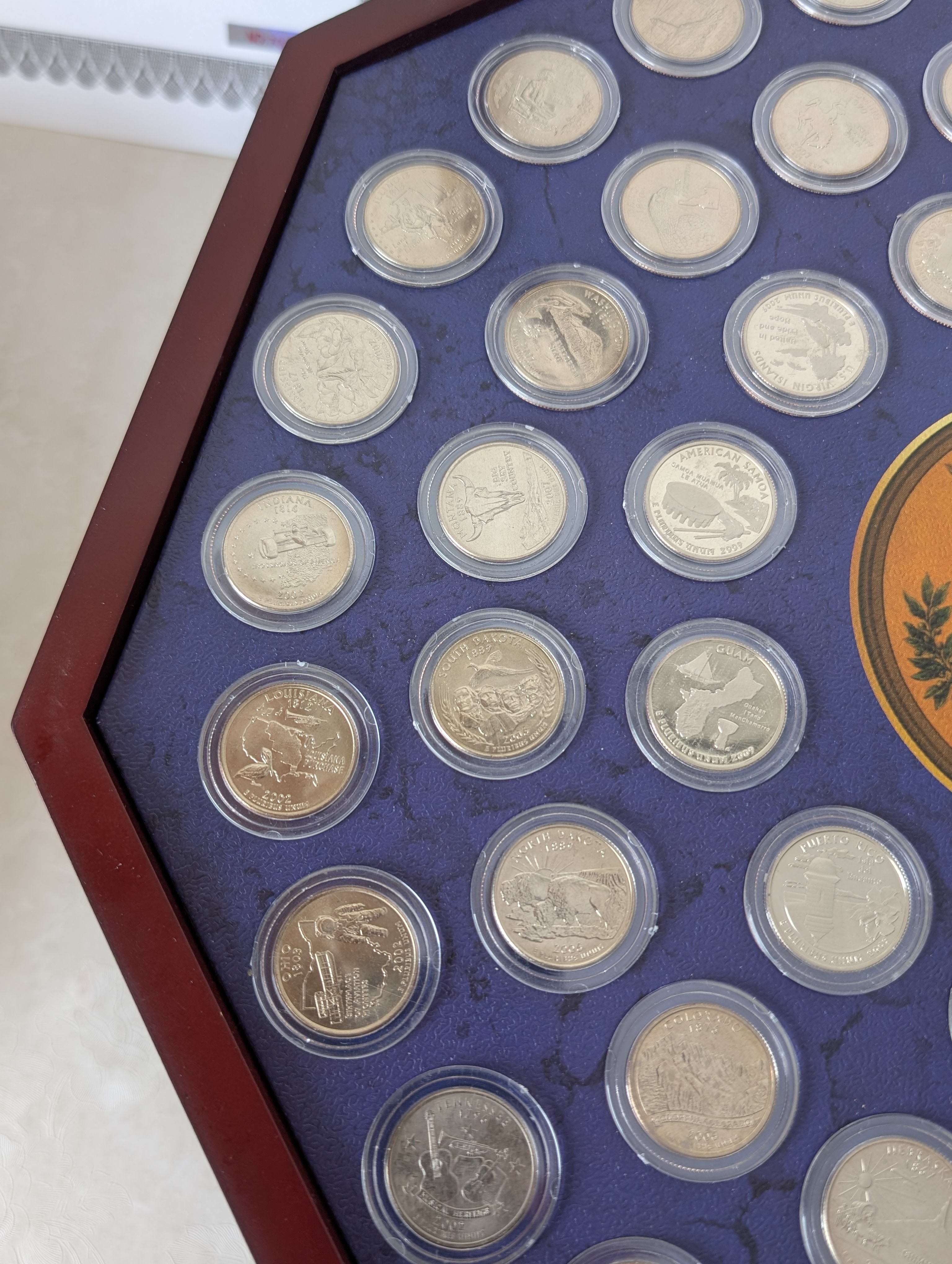 Complete Set of Denver Minted State and Territorial Quarters Single Coins and Capsules with 56 - $25 Uncirculated Half Dollar Rolls