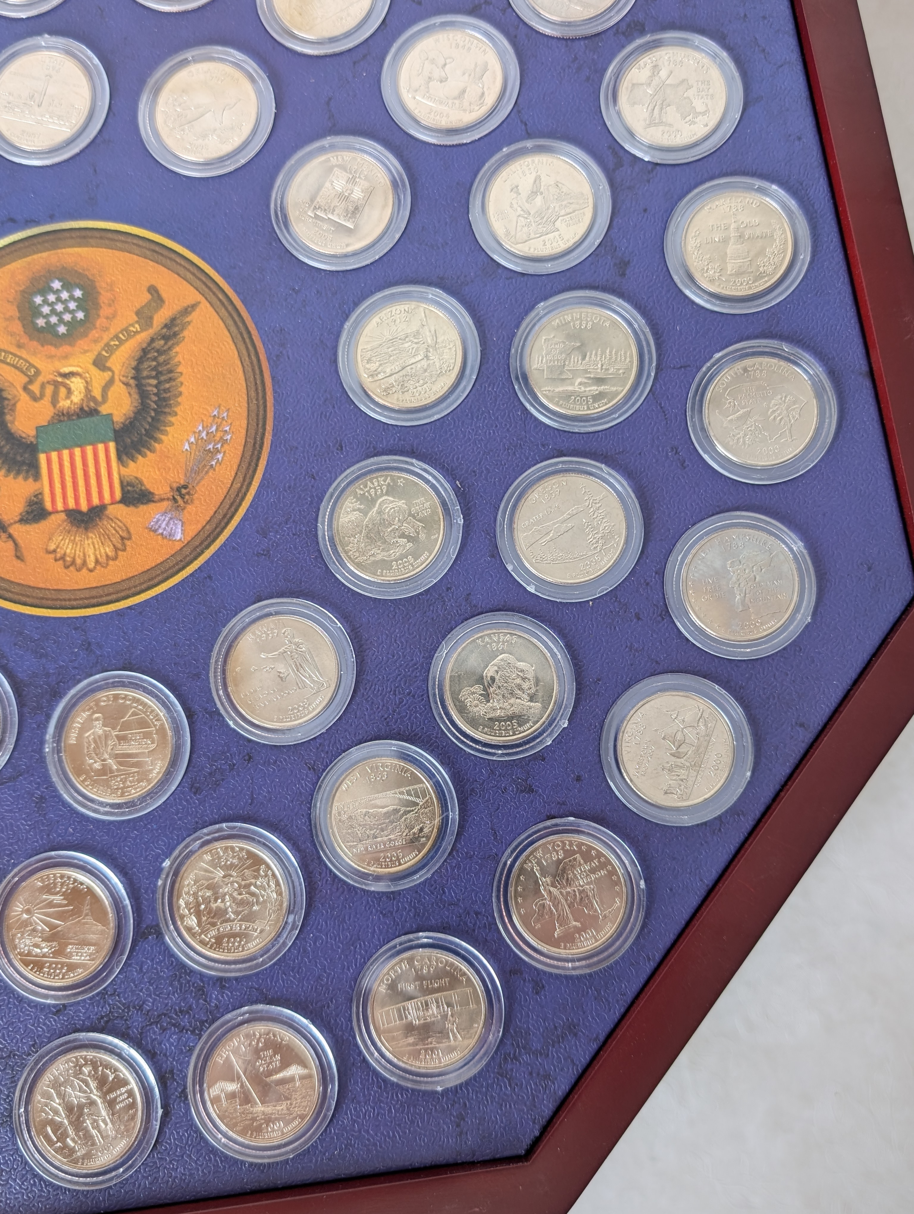 Complete Set of Denver Minted State and Territorial Quarters Single Coins and Capsules with 56 - $25 Uncirculated Half Dollar Rolls