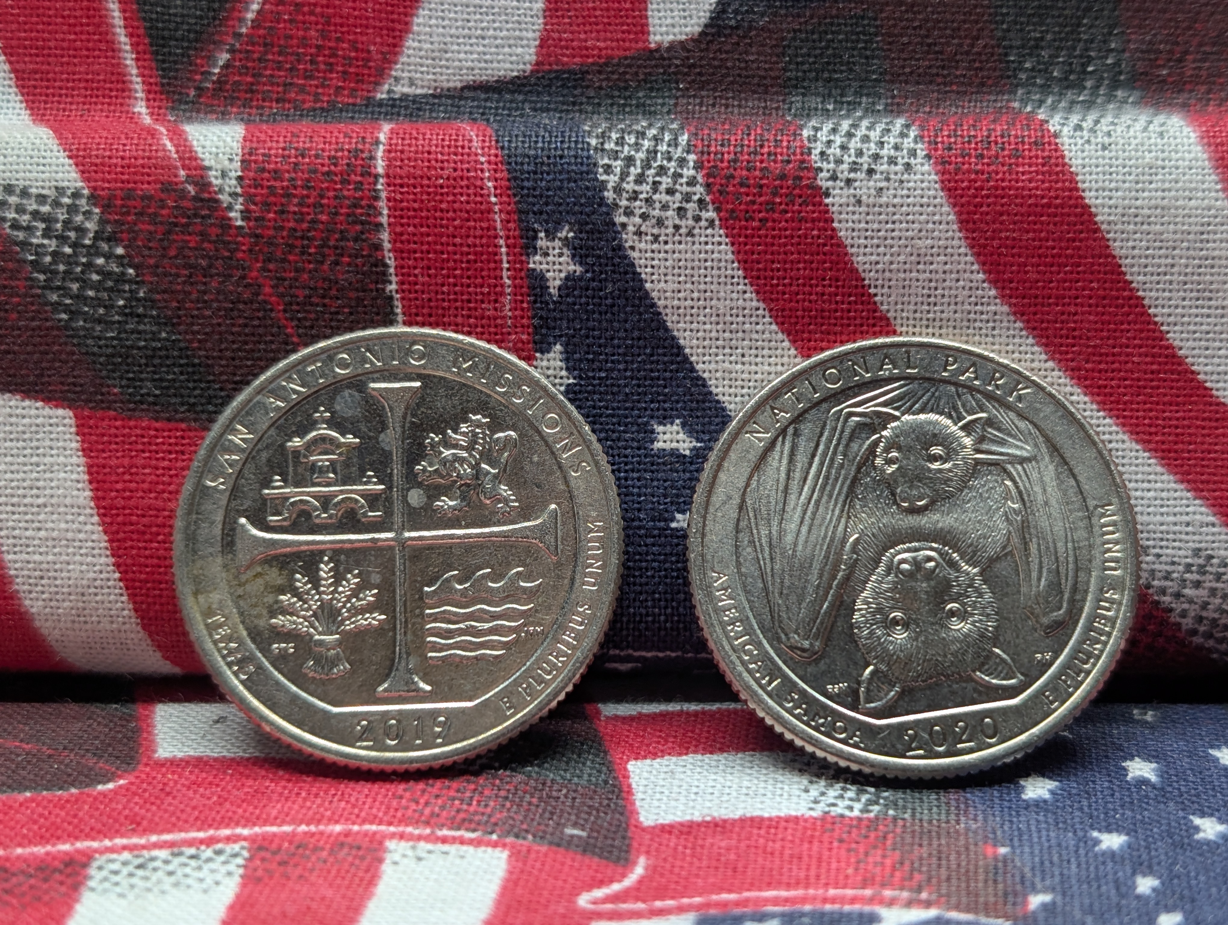 2019-W San Antonio Missions Quarter and 2020-W Samoa Bat Quarter w/ V-75 Privy