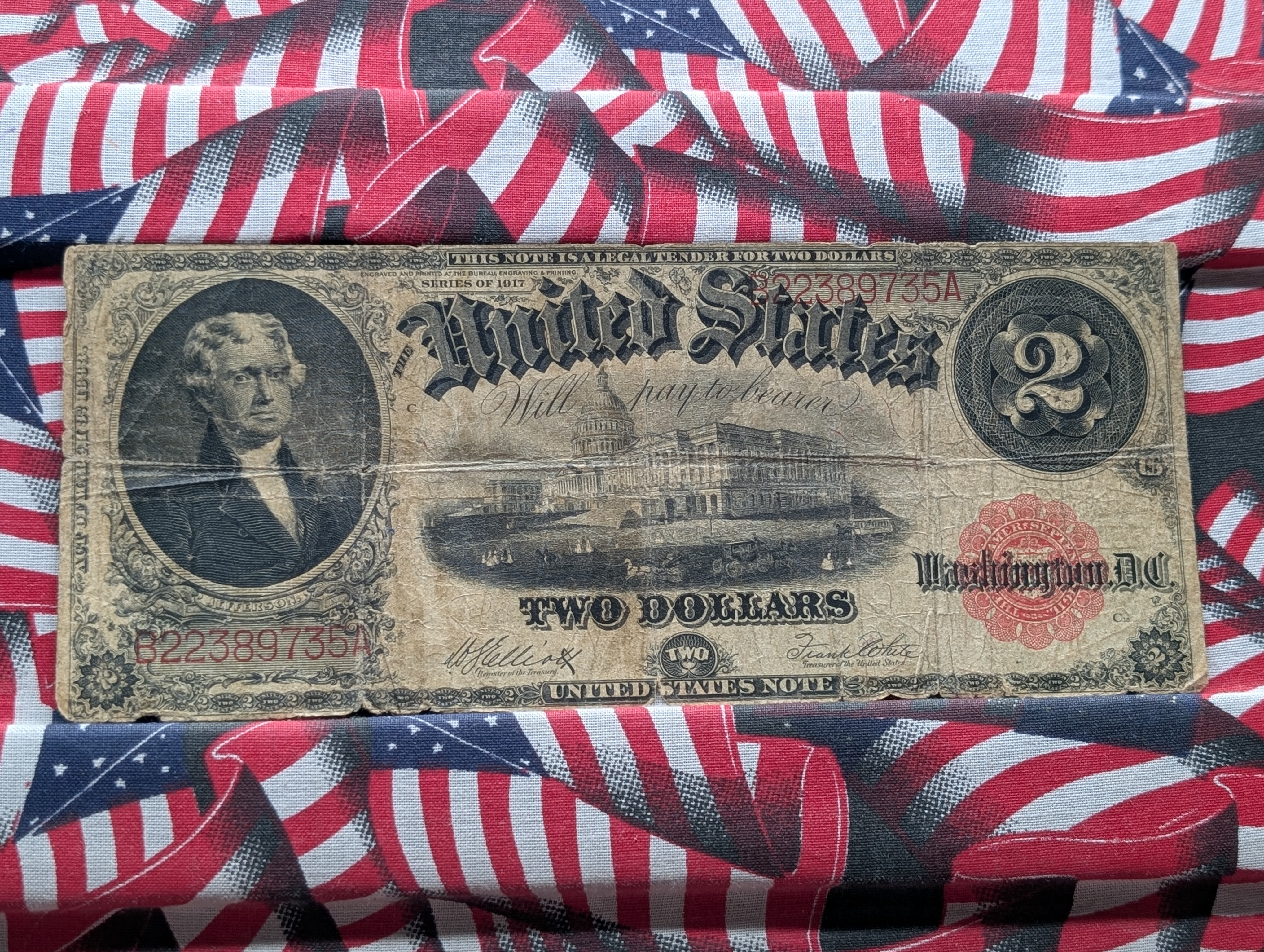1917 Series US Legal Tender $2 Note.