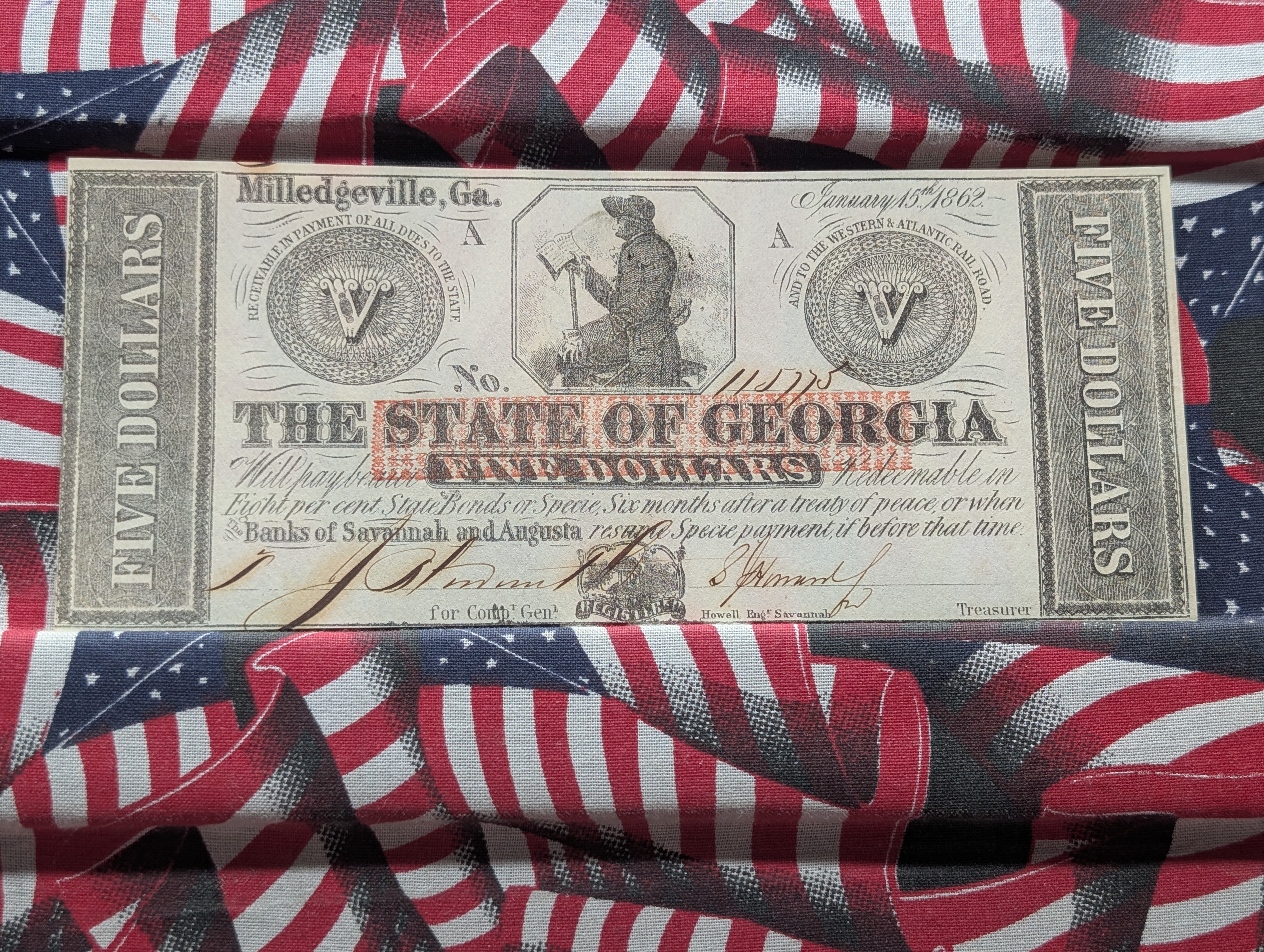 Jan 15, 1862 State of Georgia $5 - Choice Crisp Uncirculated - Civil War.