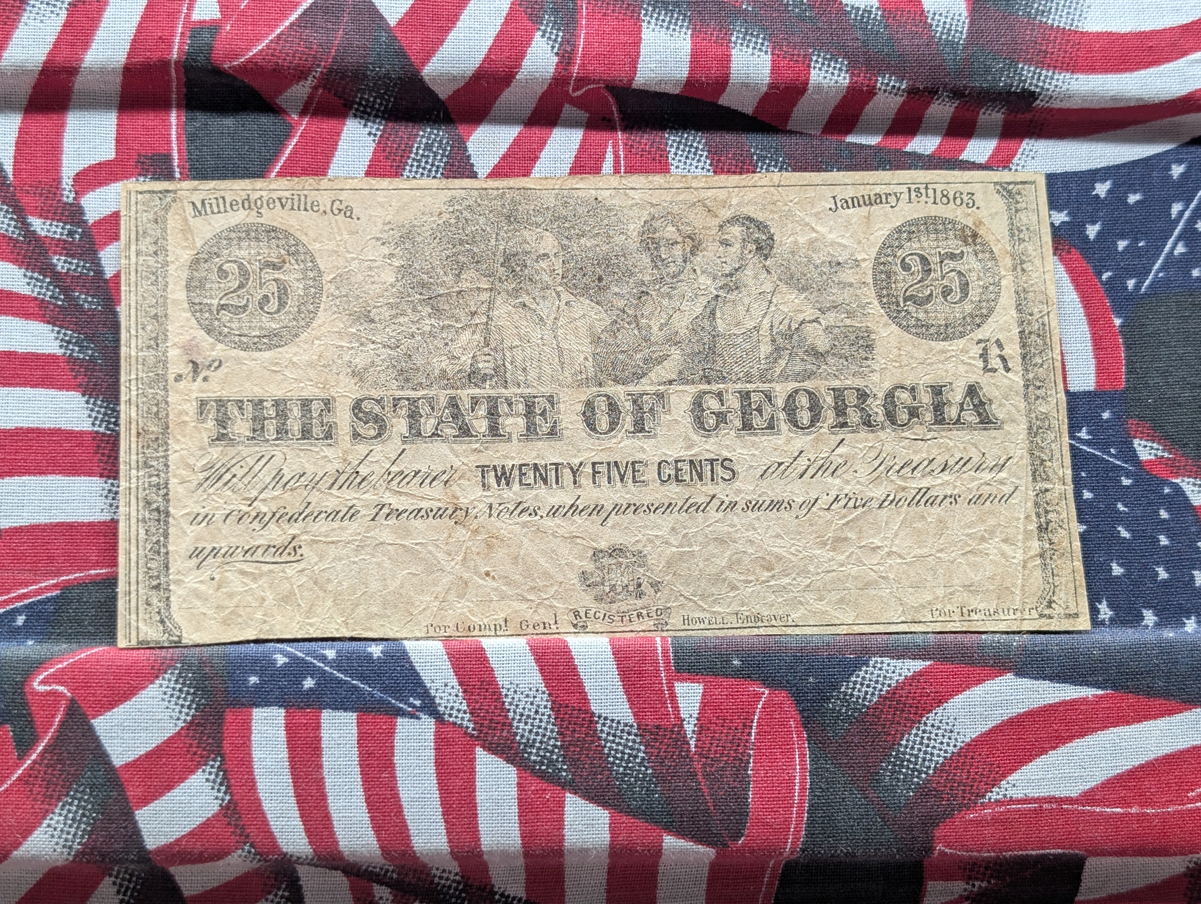 Jan 1, 1863 State of Georgia 25 Cents - Remainder note that was unissued - Nice VF