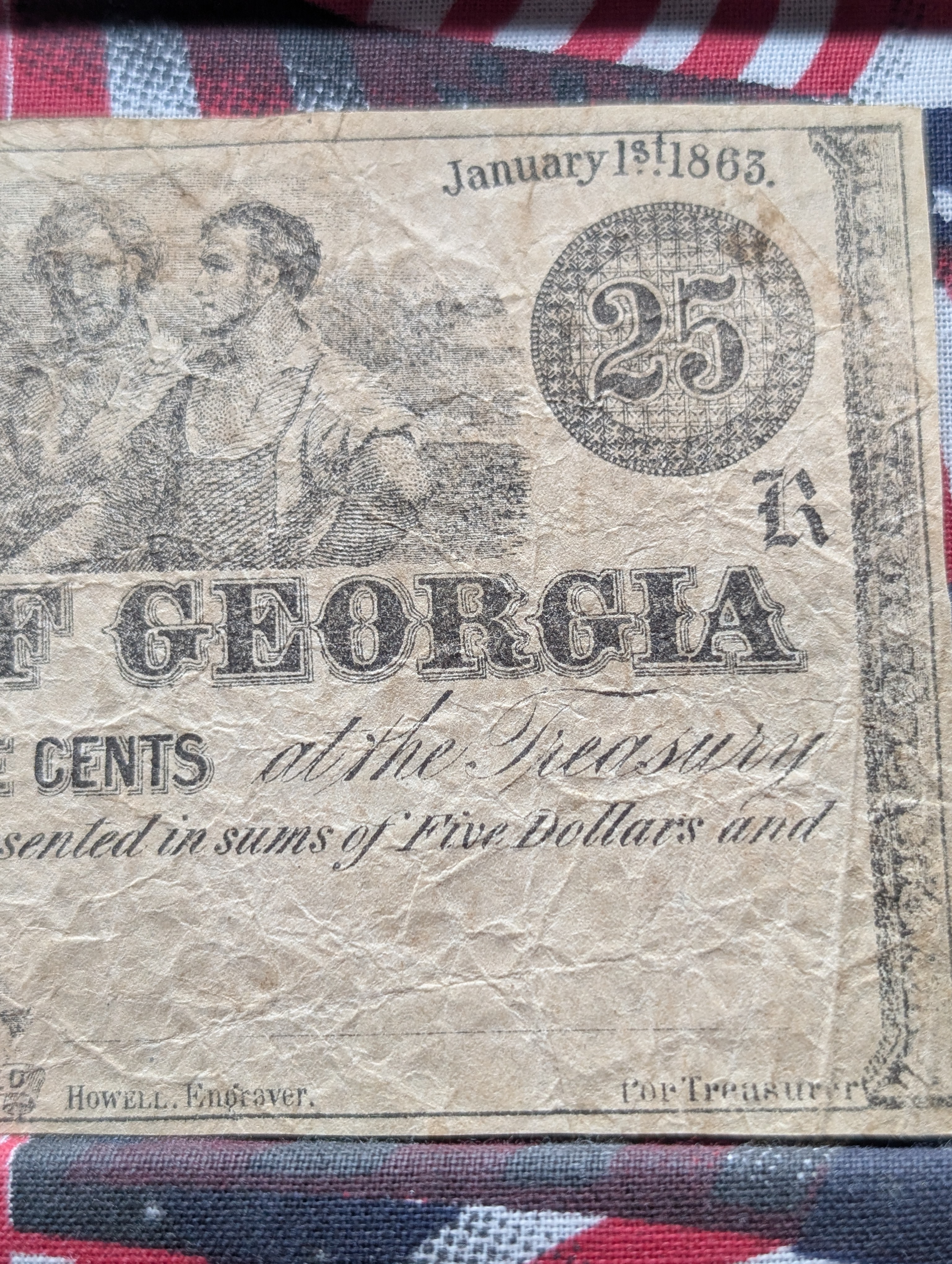 Jan 1, 1863 State of Georgia 25 Cents - Remainder note that was unissued - Nice VF