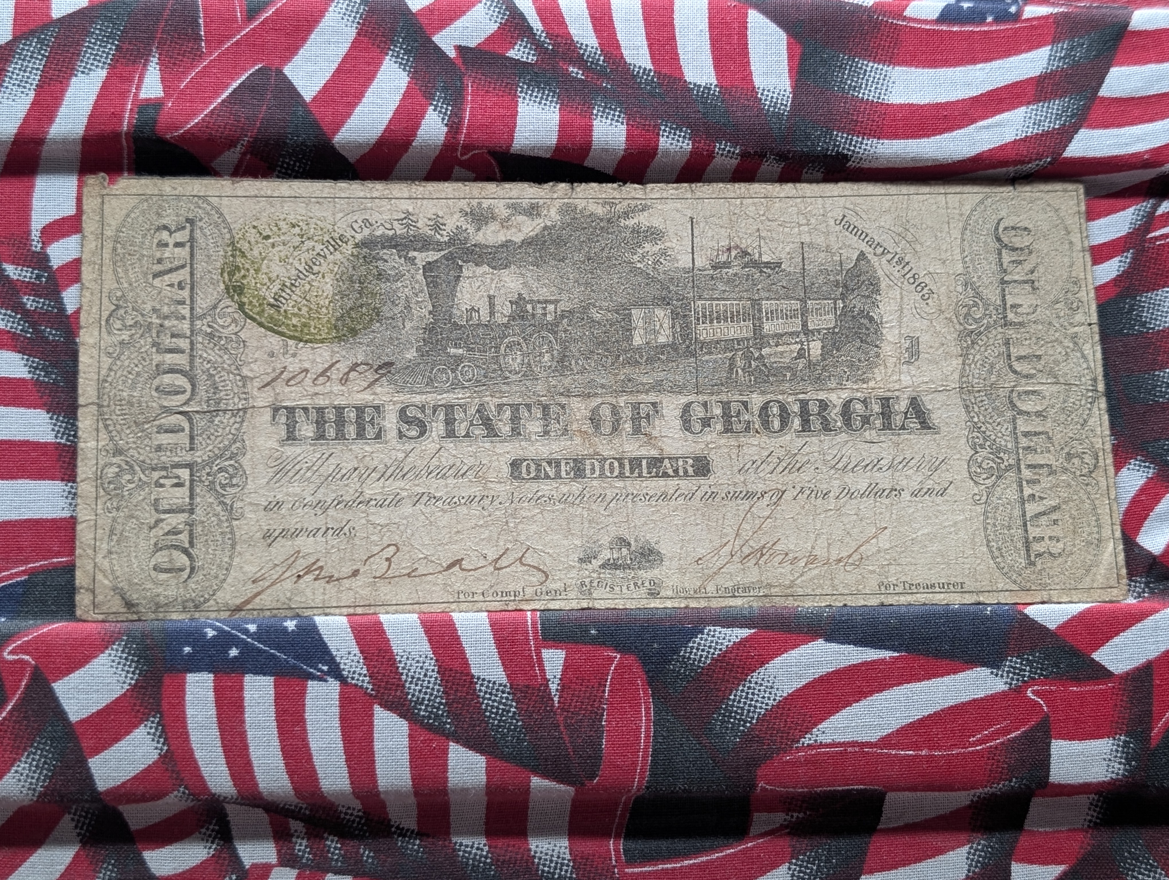 Jan 1, 1863 State of Georgia $1 Note - Nice VF