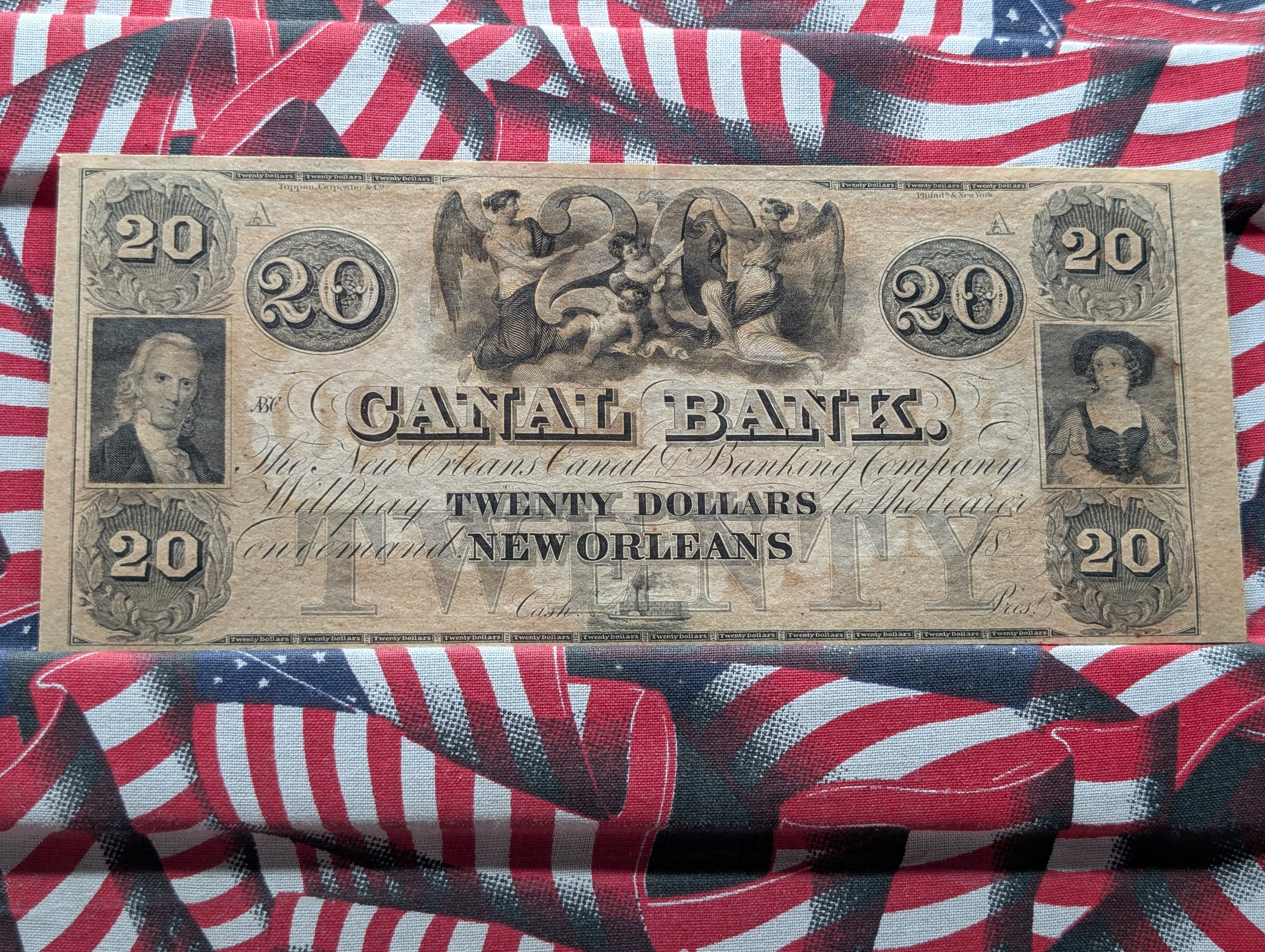 18XX (1840s) Canal Bank Louisiana at New Orleans Remainder $20 Note - Choice Crisp Unc. Red Back.