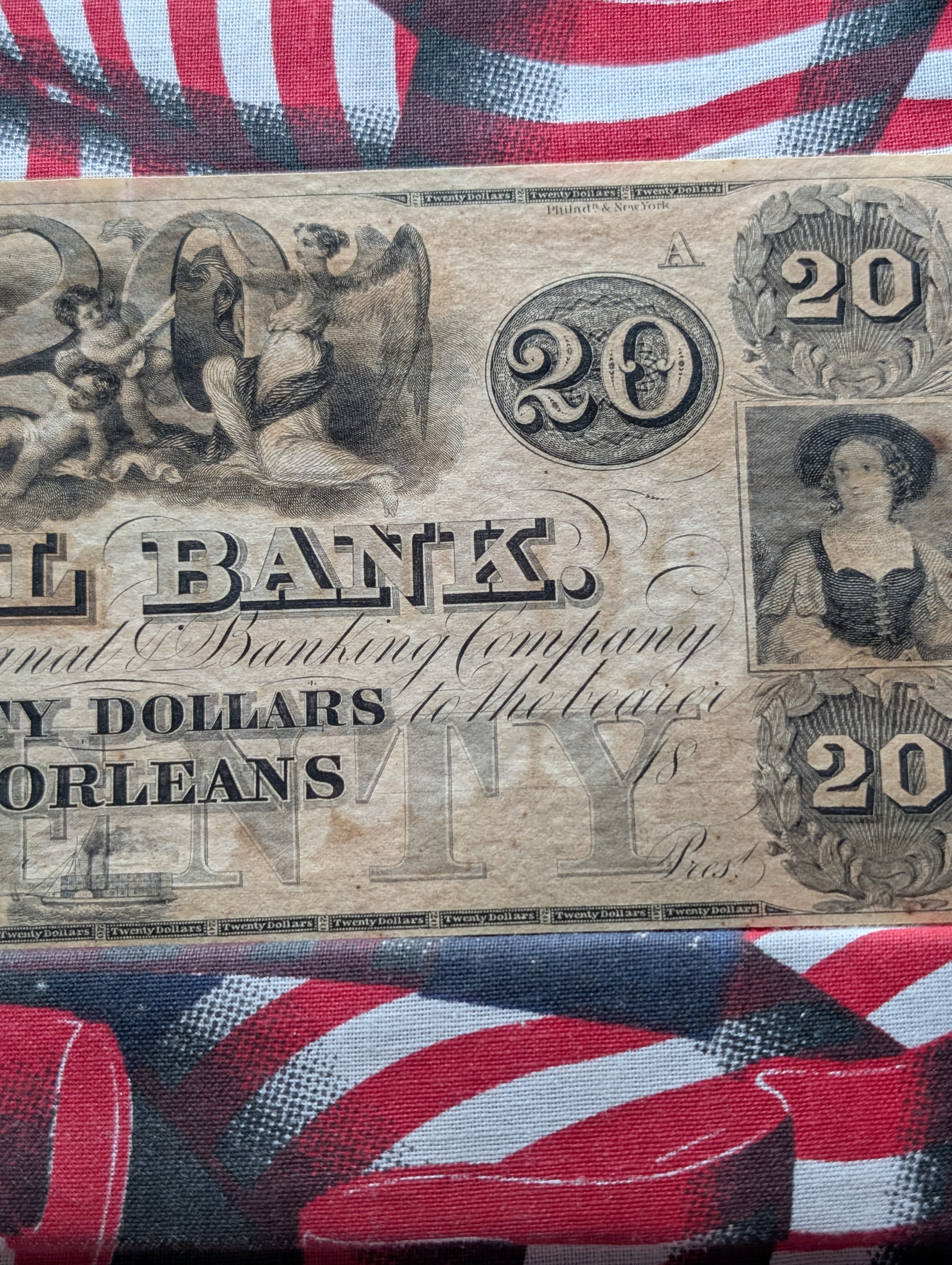 18XX (1840s) Canal Bank Louisiana at New Orleans Remainder $20 Note - Choice Crisp Unc. Red Back.