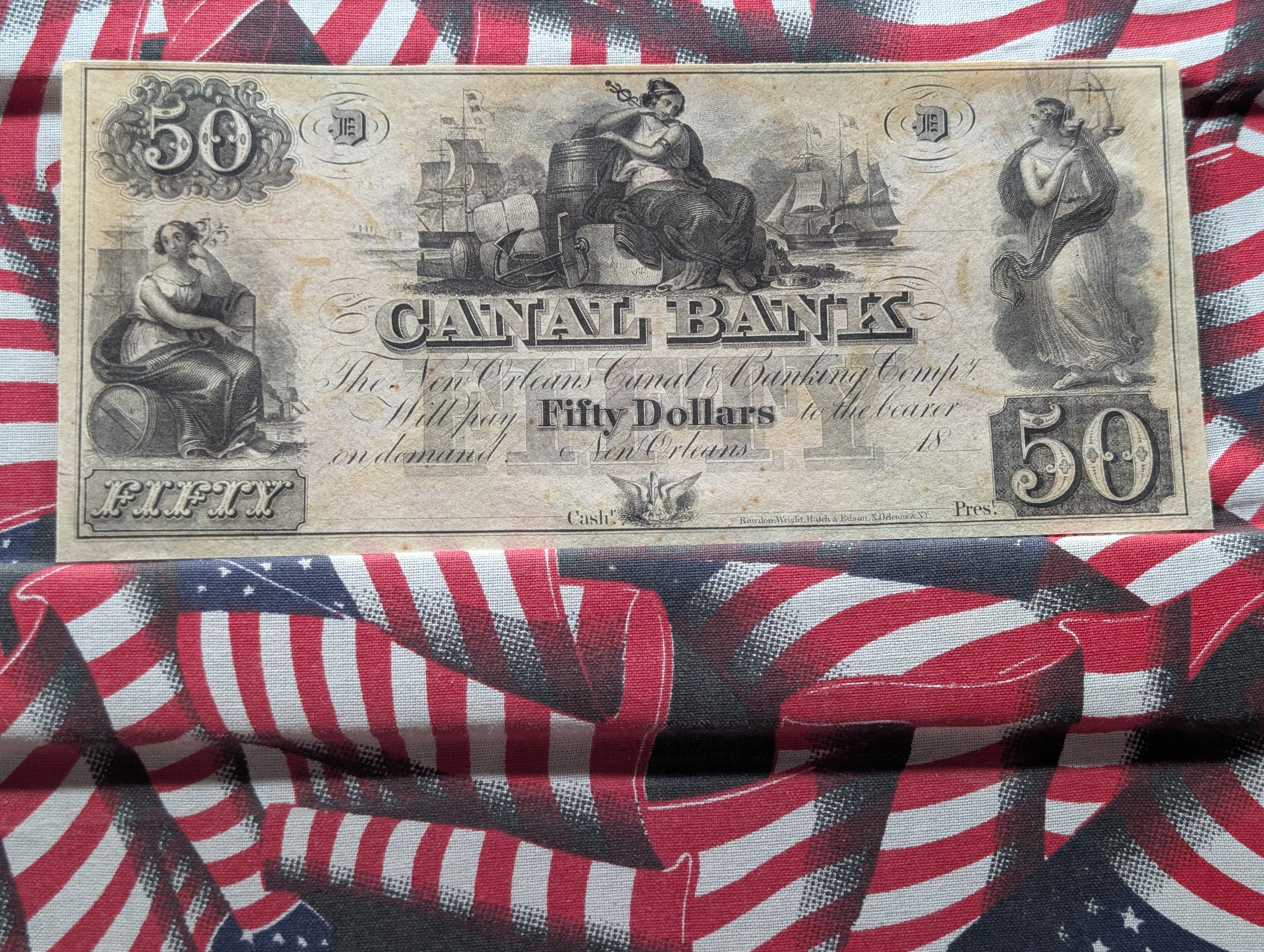 18XX (1840s) Canal Bank Louisiana at New Orleans Remainder $50 Note - Choice Crisp Unc. Red Back