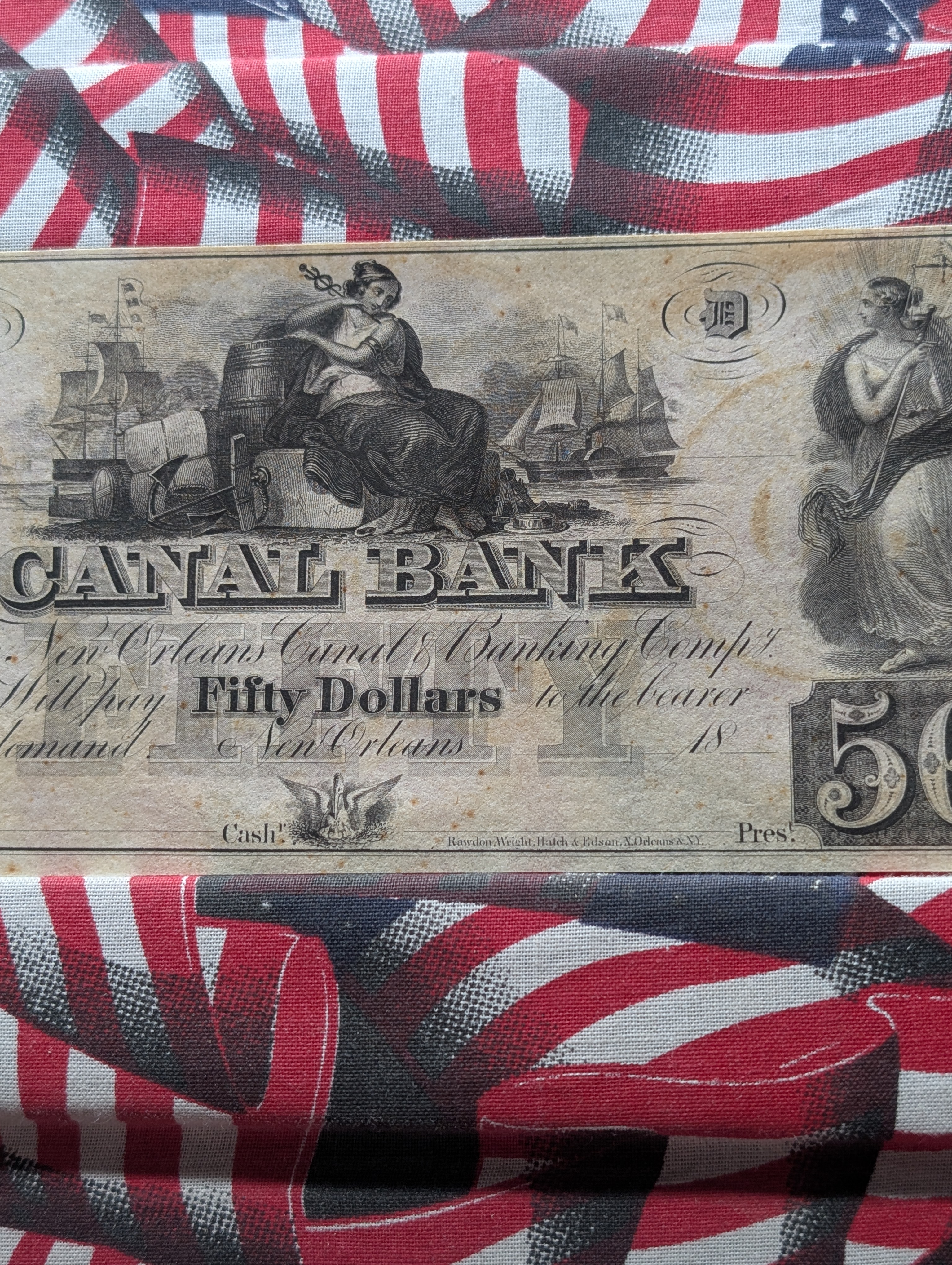 18XX (1840s) Canal Bank Louisiana at New Orleans Remainder $50 Note - Choice Crisp Unc. Red Back