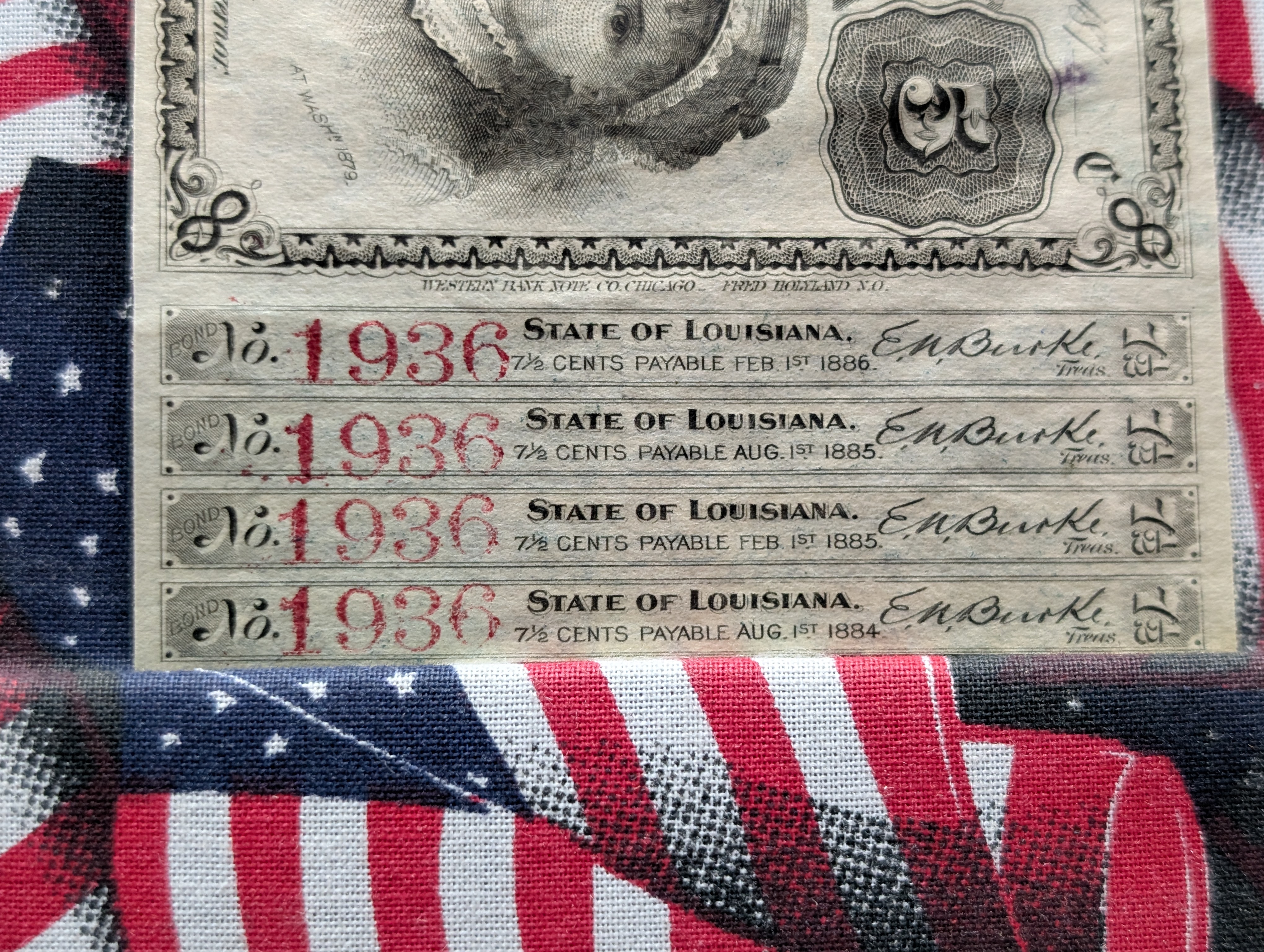1870s State of Louisiana $5 Baby Bond - Crisp Uncirculated.
