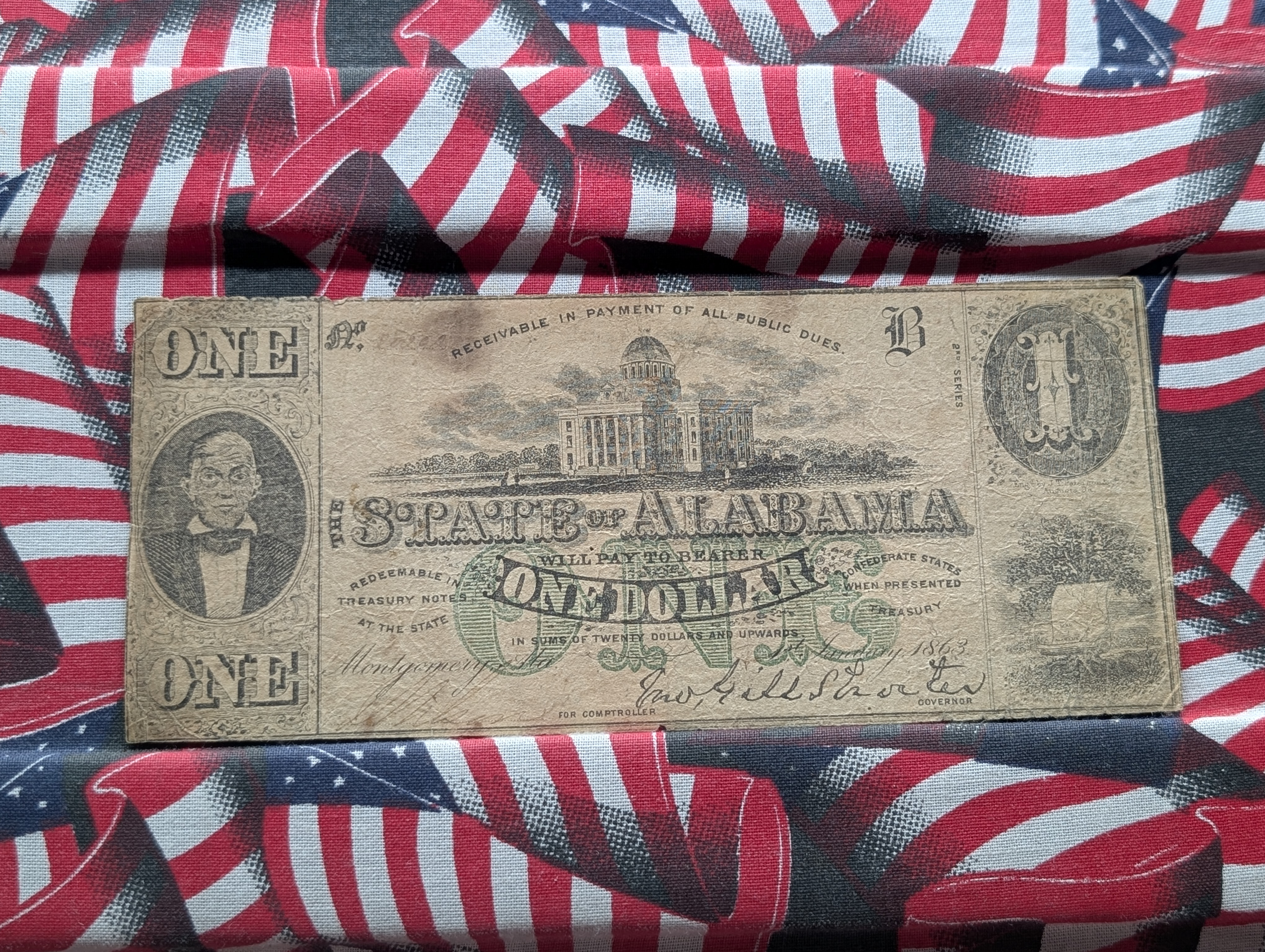 1863 State of Alabama at Montgomery $1 - Nice Very Fine - Civil War.