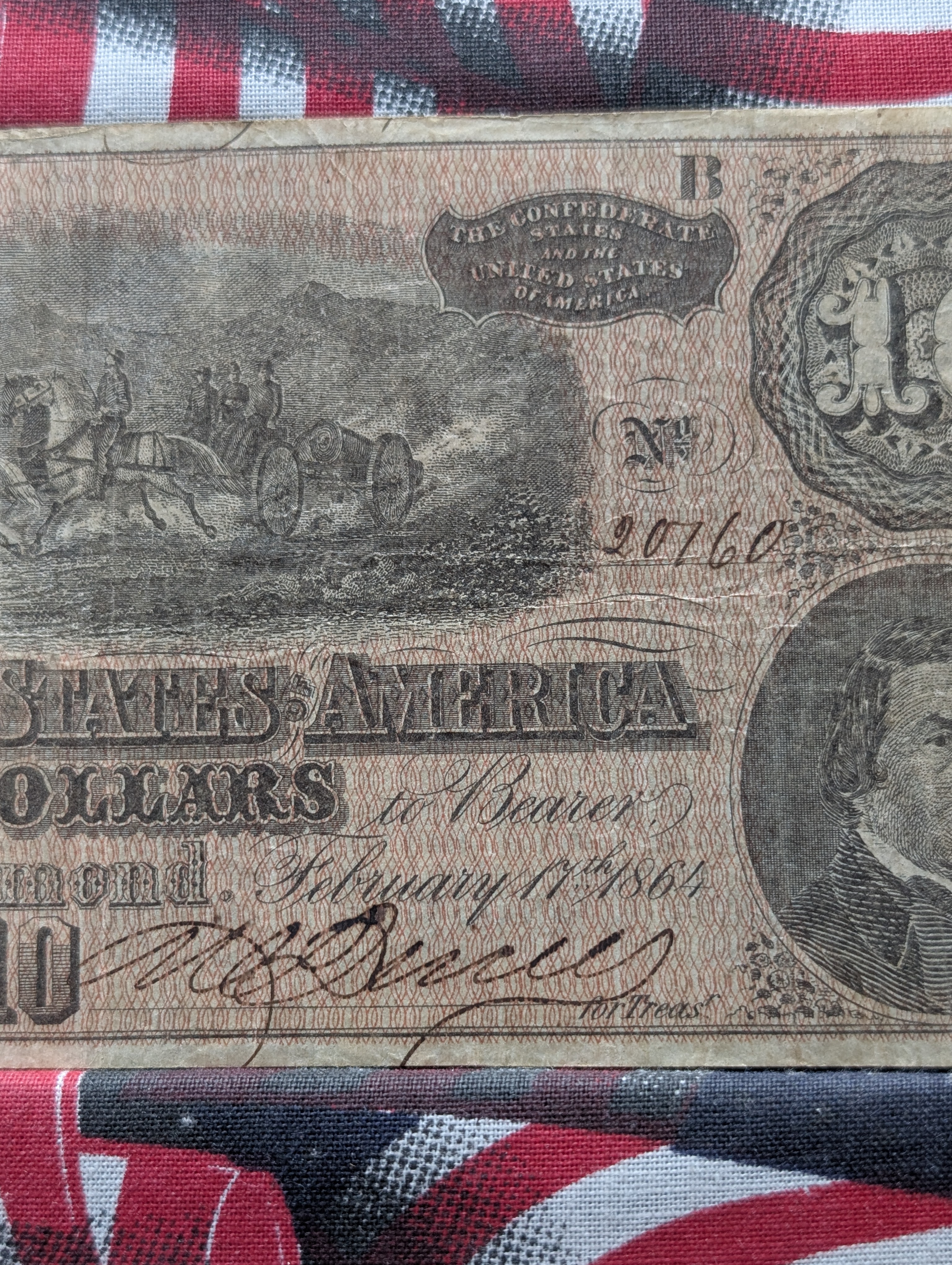 1864 Confederate State $10 - Nice VF - Civil War.
