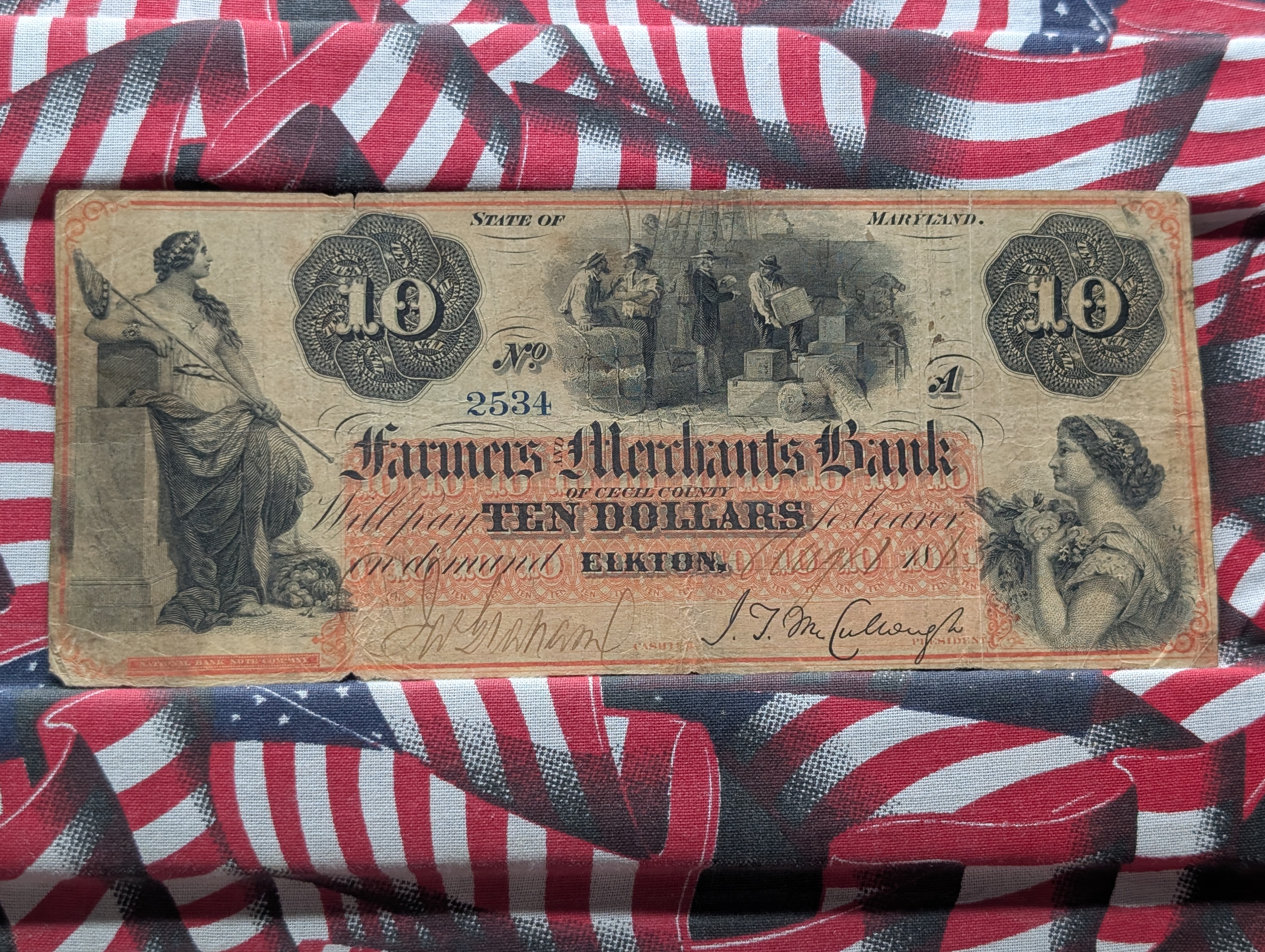 1863 Farmers Merchants Bank, Elkton Maryland $10 - Nice VF - Civil War