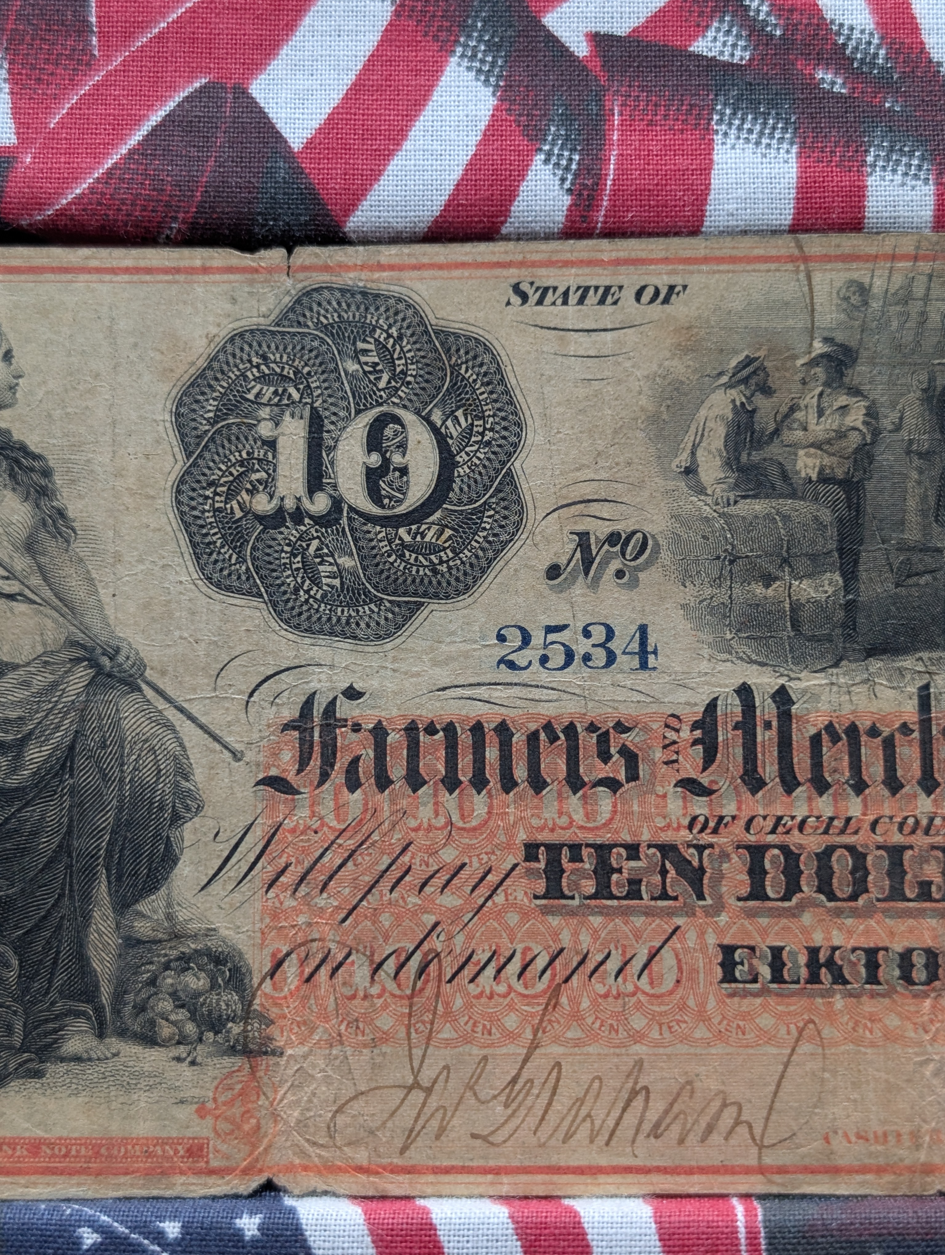 1863 Farmers Merchants Bank, Elkton Maryland $10 - Nice VF - Civil War