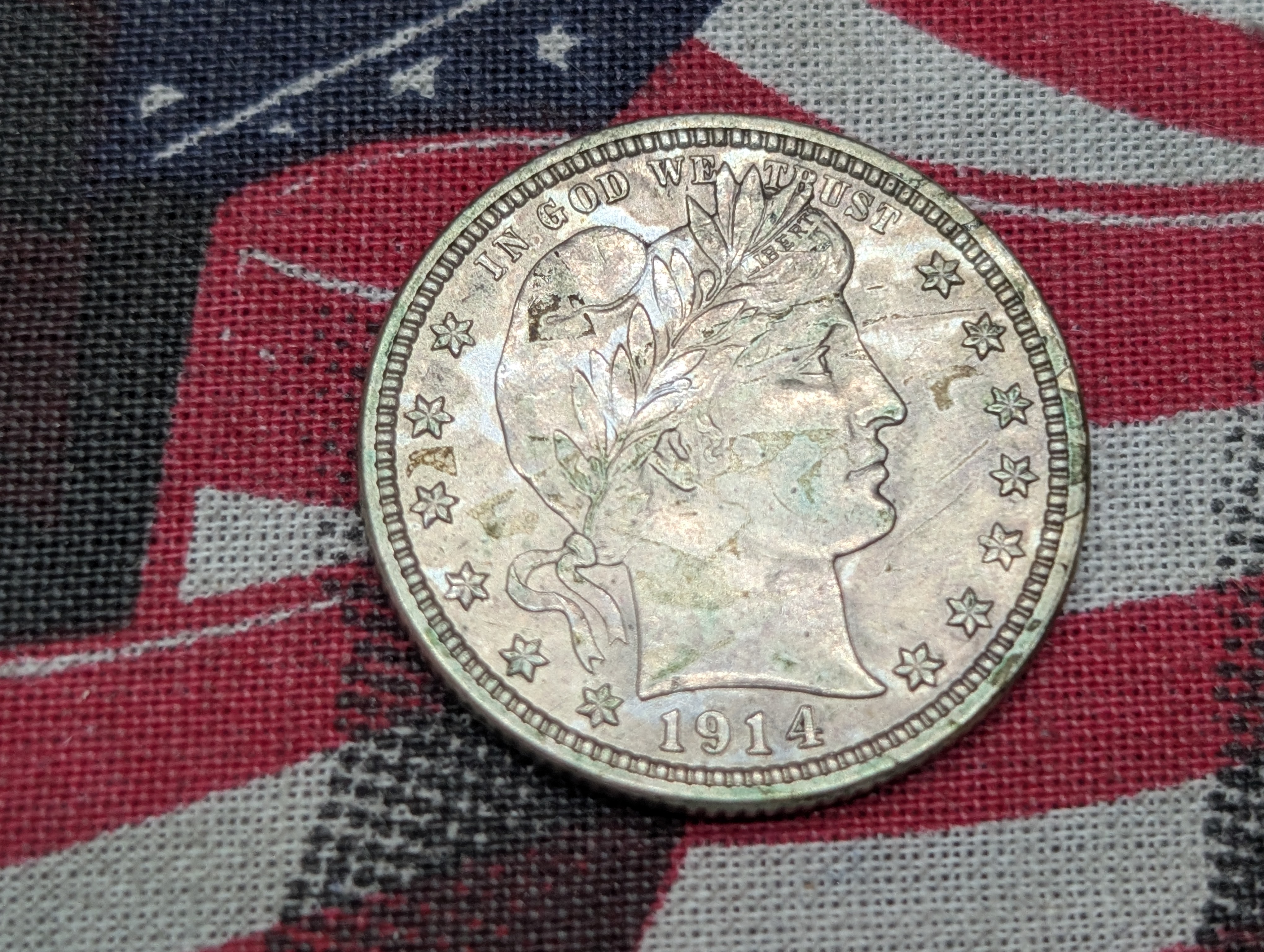 1914 Barber 90% Silver Quarter - AU detail - Nice luster.