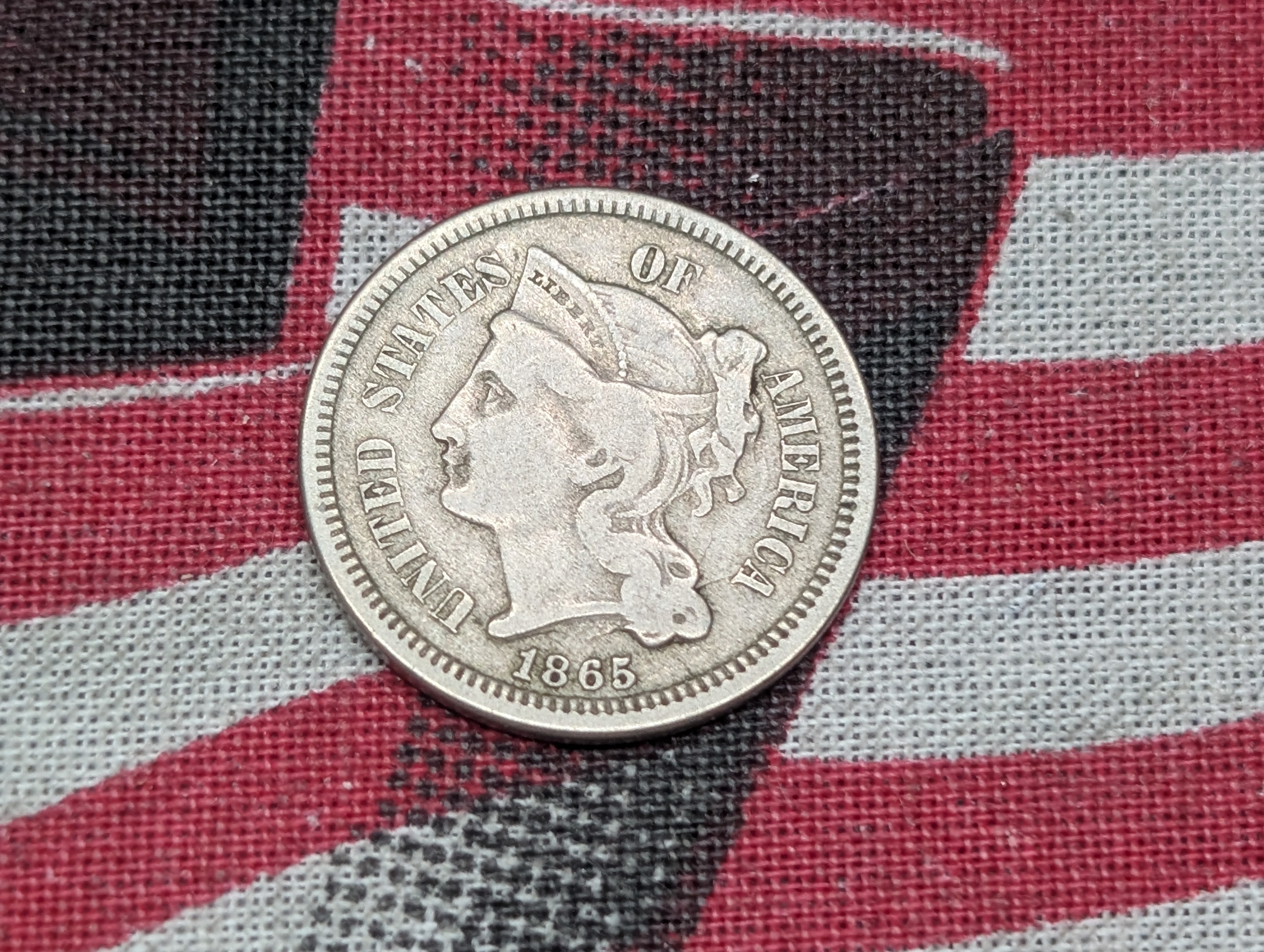 1865 Three Cent Nickel - Very Fine.