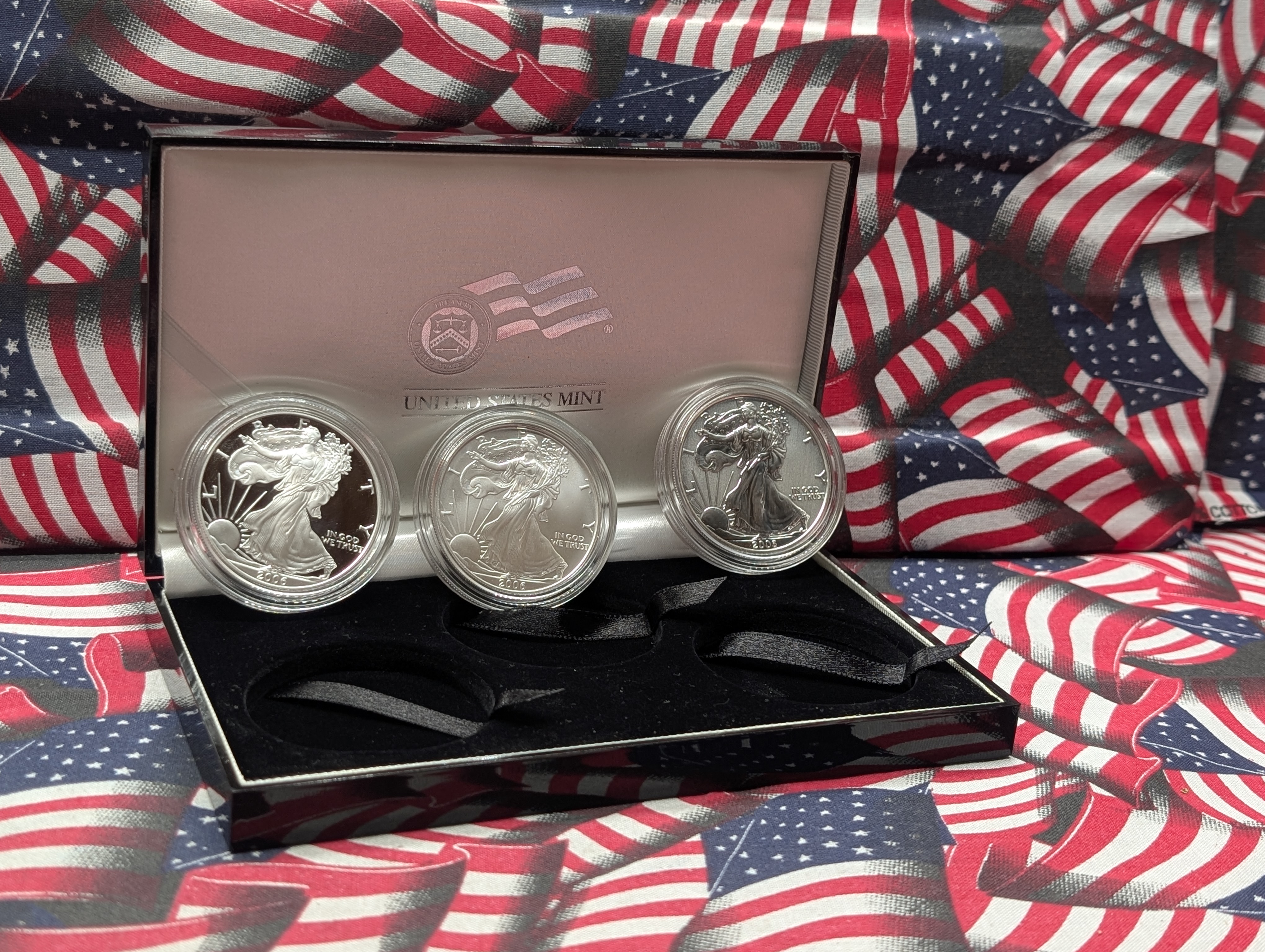 2006-P & W American Silver Eagle 20th Anniversary Coin Set - (3) Eagles in original box plus COA. Box has small issues but coins are great.