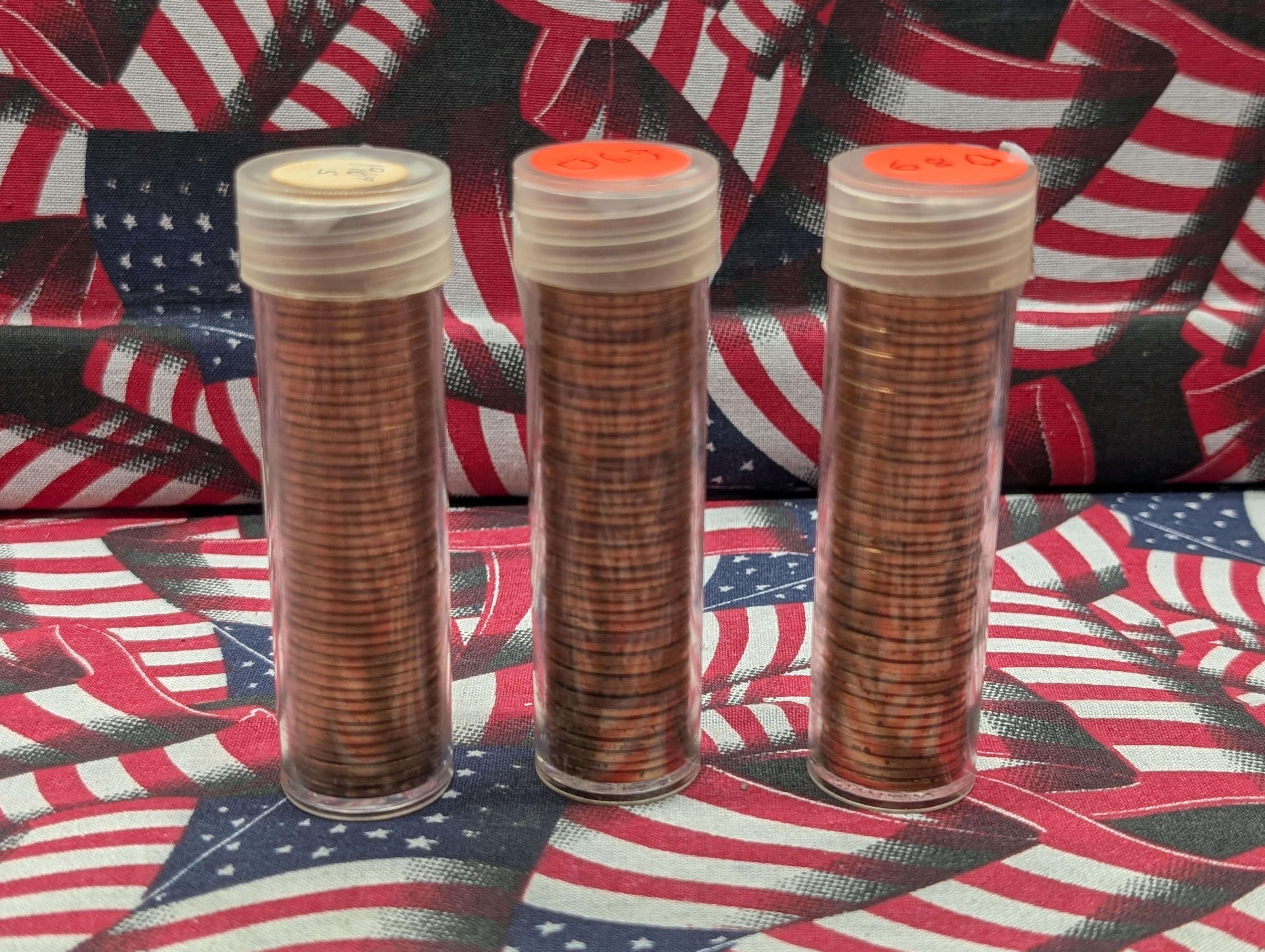 3 Rolls of Lincoln Memorial Cents: 1968-D, 1969-D, and 1969-S - GEM Red BU.