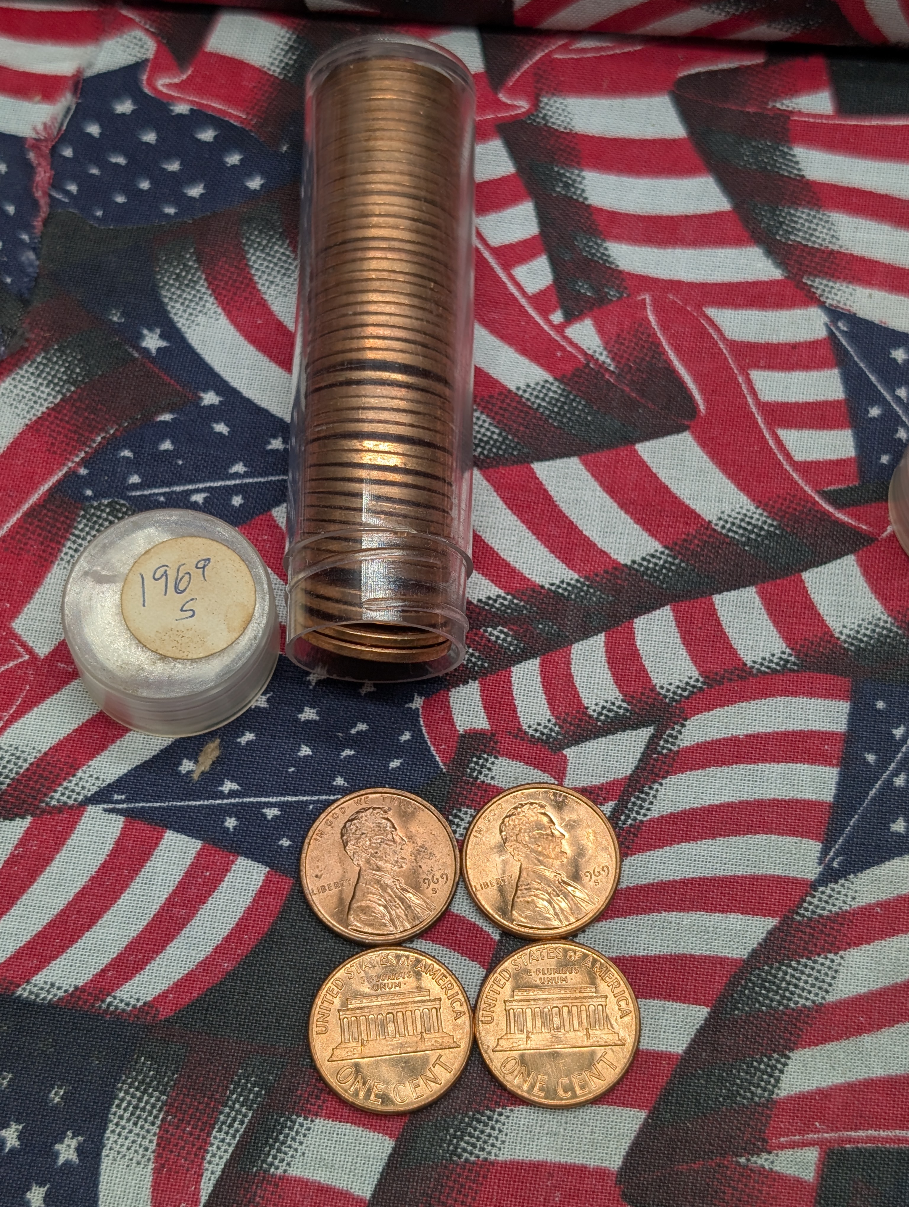 3 Rolls of Lincoln Memorial Cents: 1968-D, 1969-D, and 1969-S - GEM Red BU.