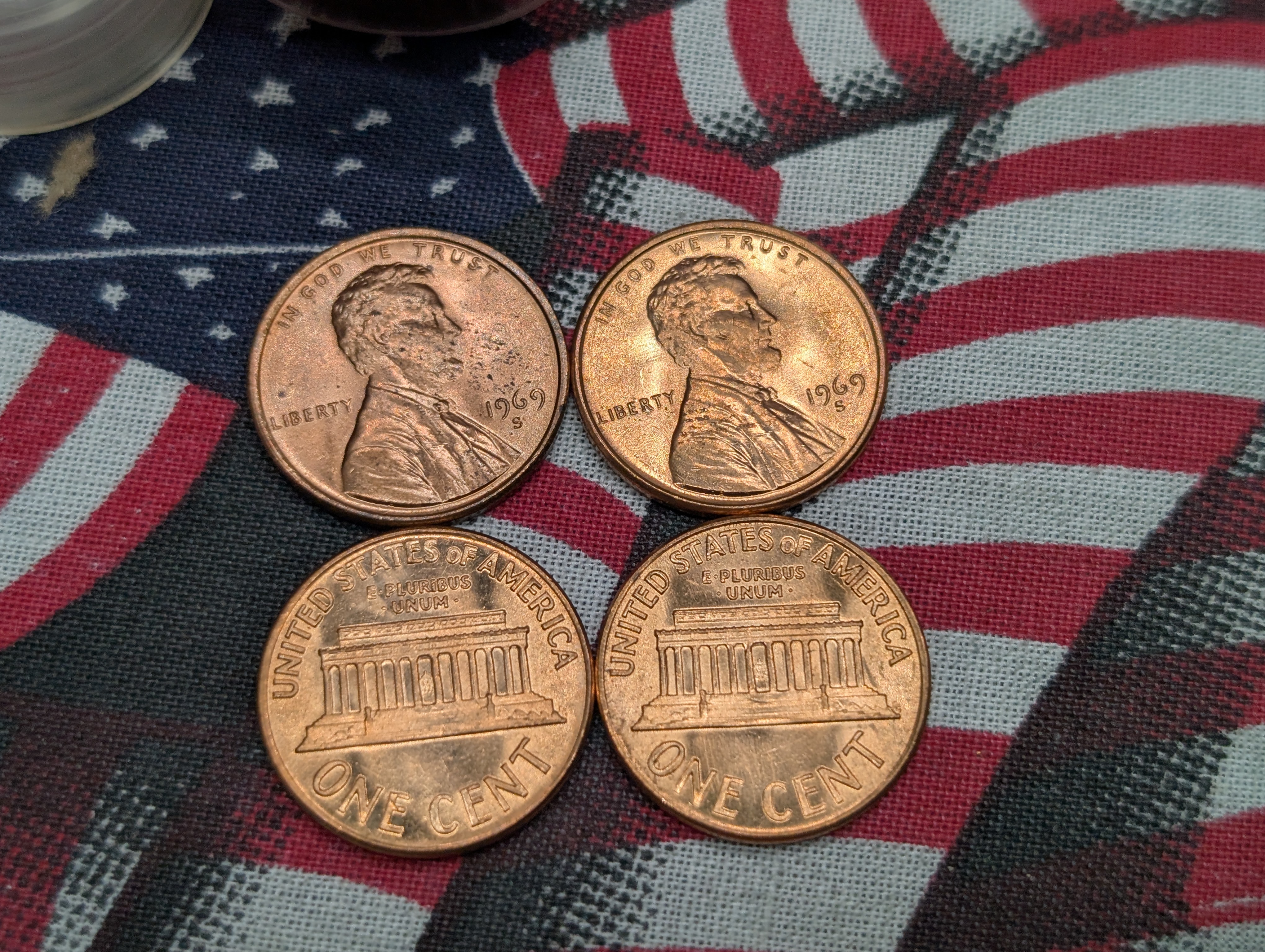 3 Rolls of Lincoln Memorial Cents: 1968-D, 1969-D, and 1969-S - GEM Red BU.