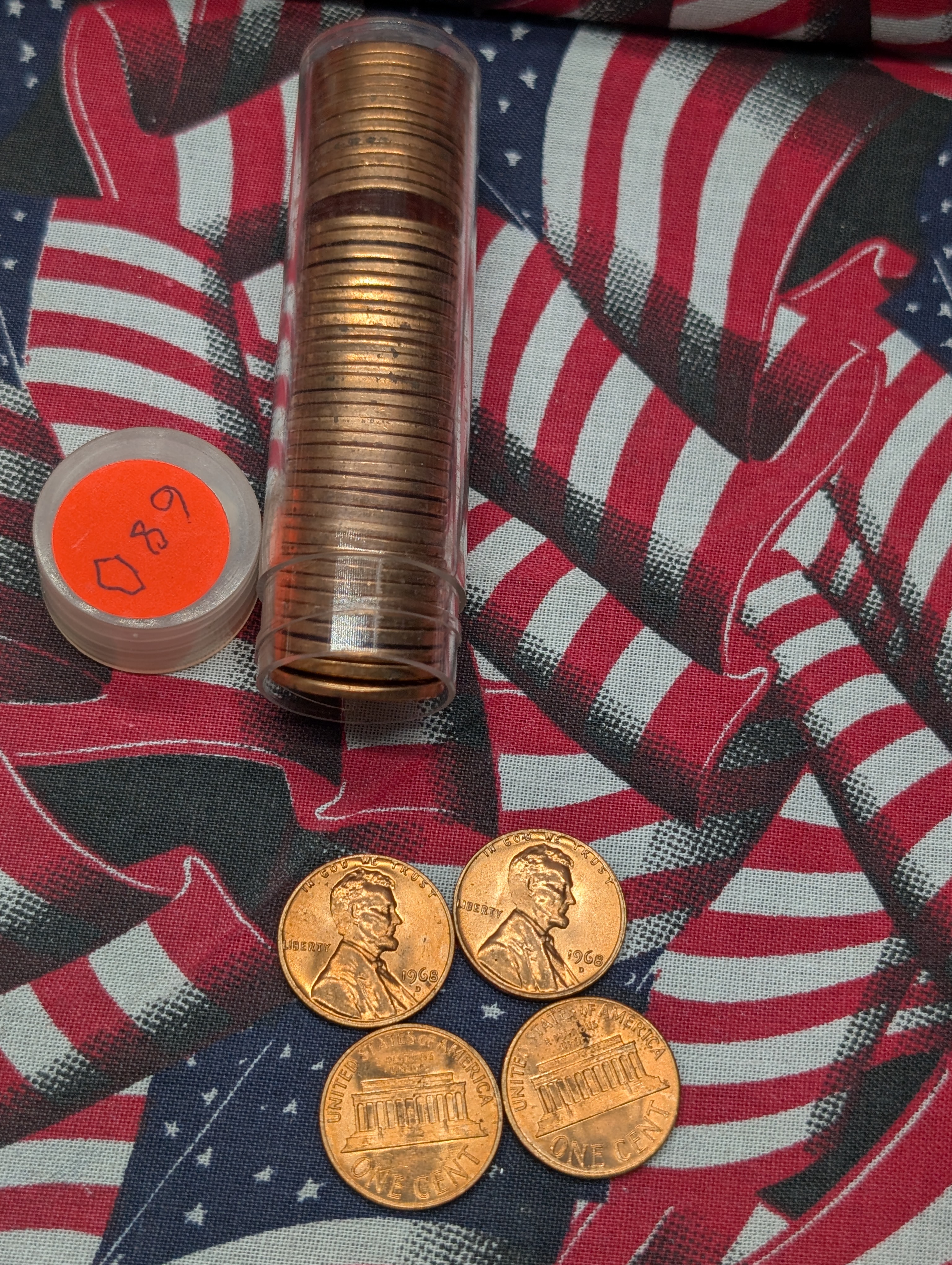 3 Rolls of Lincoln Memorial Cents: 1968-D, 1969-D, and 1969-S - GEM Red BU.