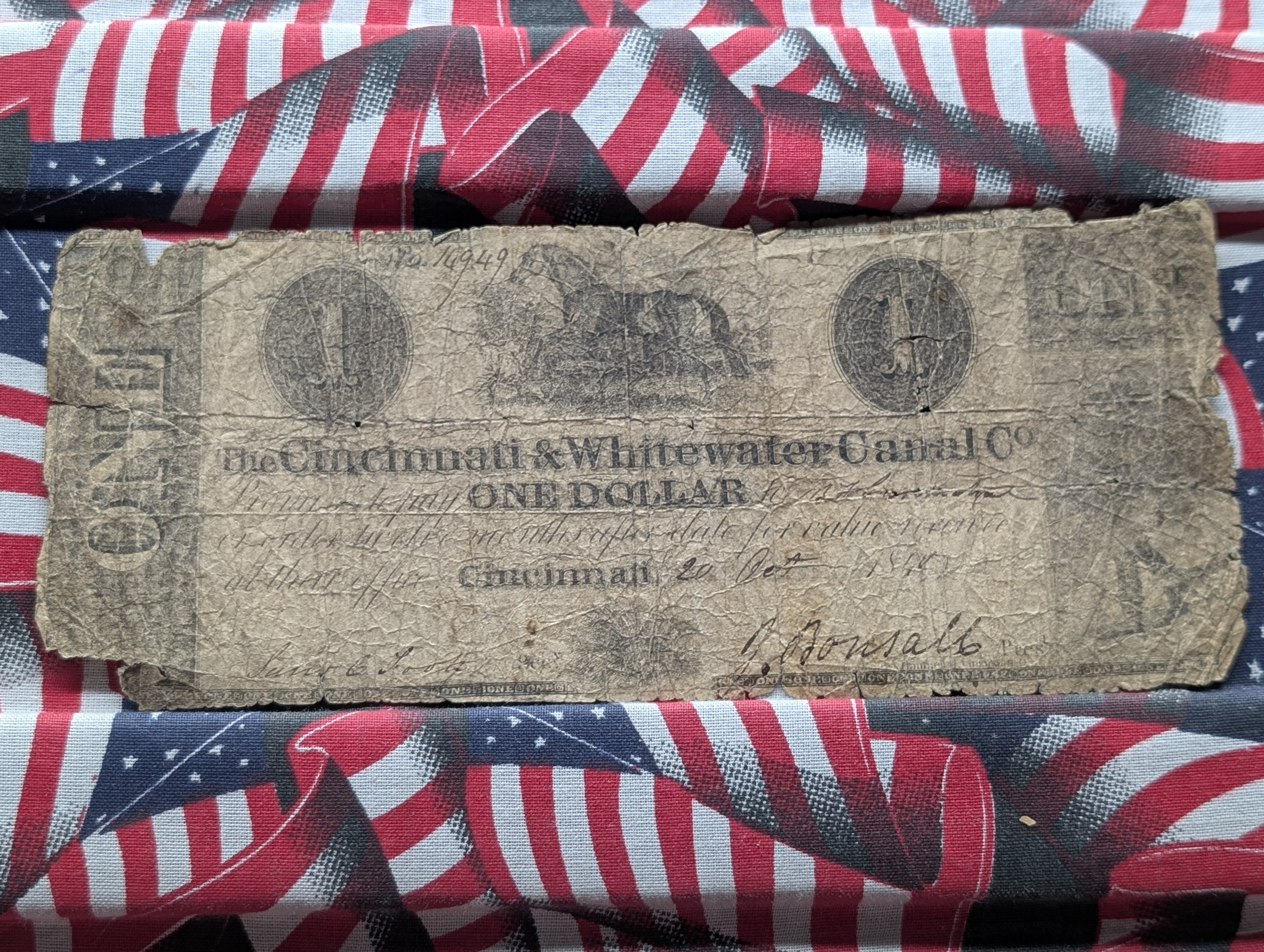 Cincinnati & Whitewater Canal Co. $1 Note - Rarity 3 - Rough Edges