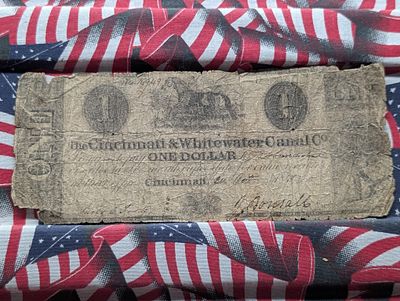 Cincinnati & Whitewater Canal Co. $1 Note - Rarity 3 - Rough Edges. Cincinnati &amp; Whitewater 