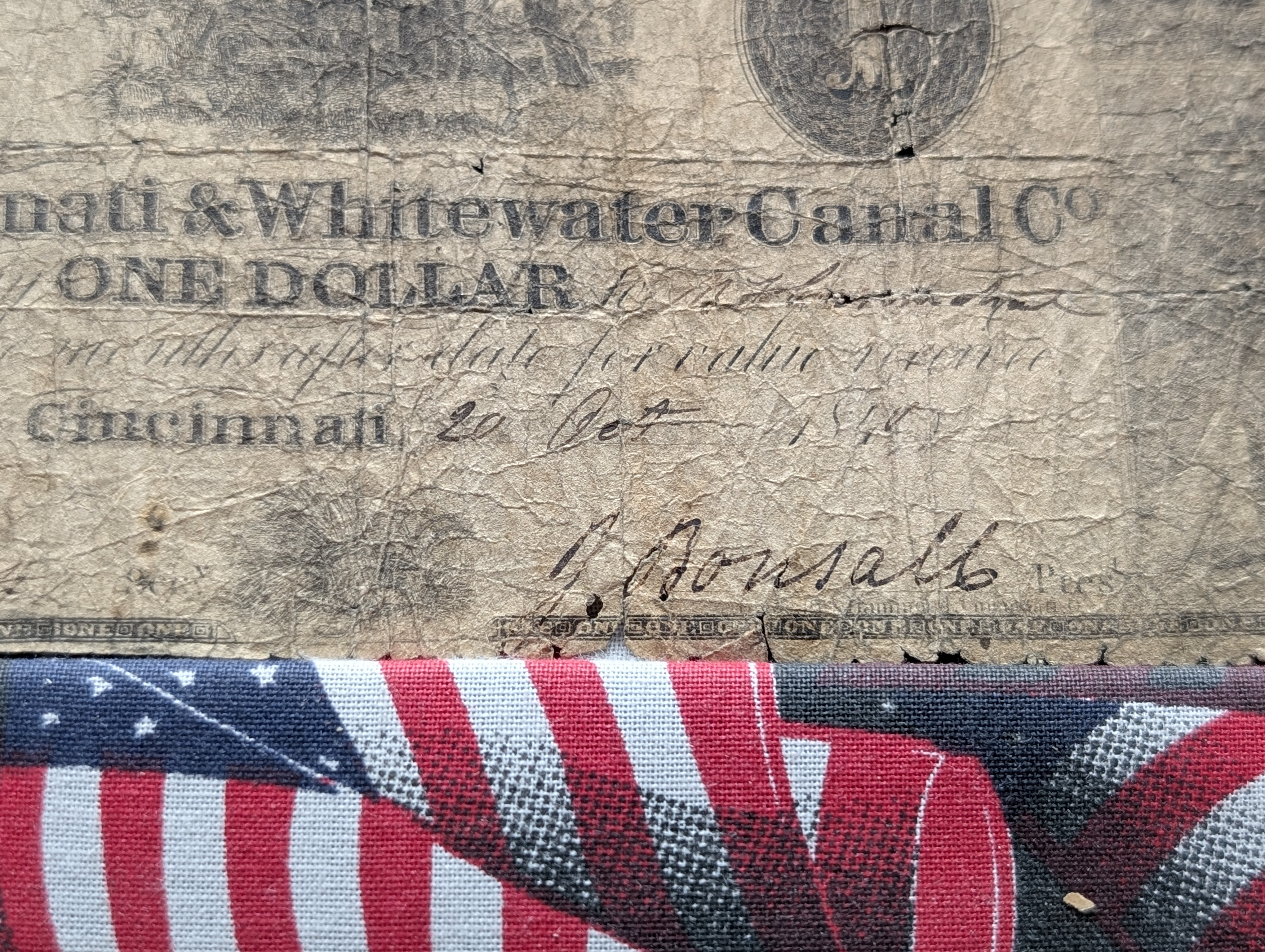 Cincinnati & Whitewater Canal Co. $1 Note - Rarity 3 - Rough Edges
