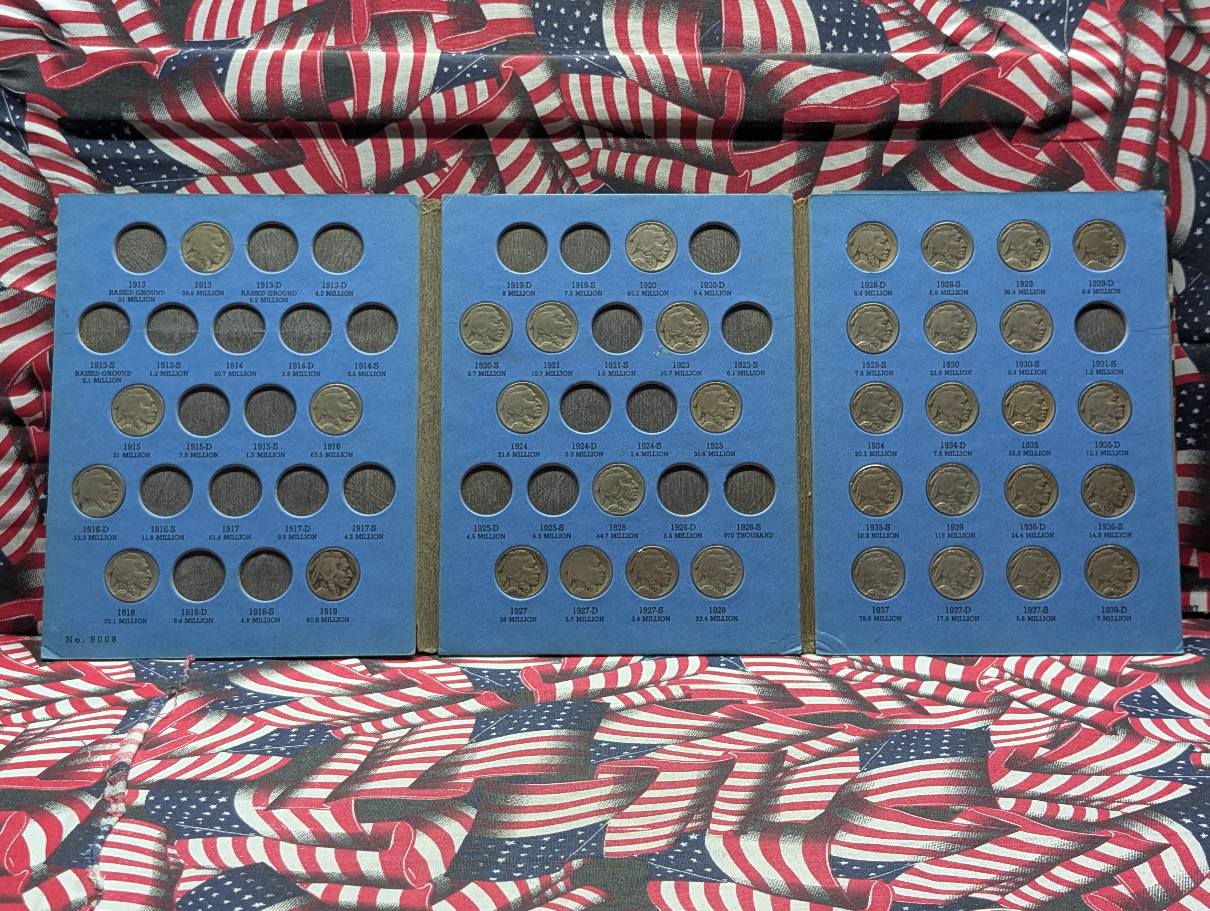 1913 to 1938 Indian Head Buffalo Nickel Whitman Folder w/ 36 Coins